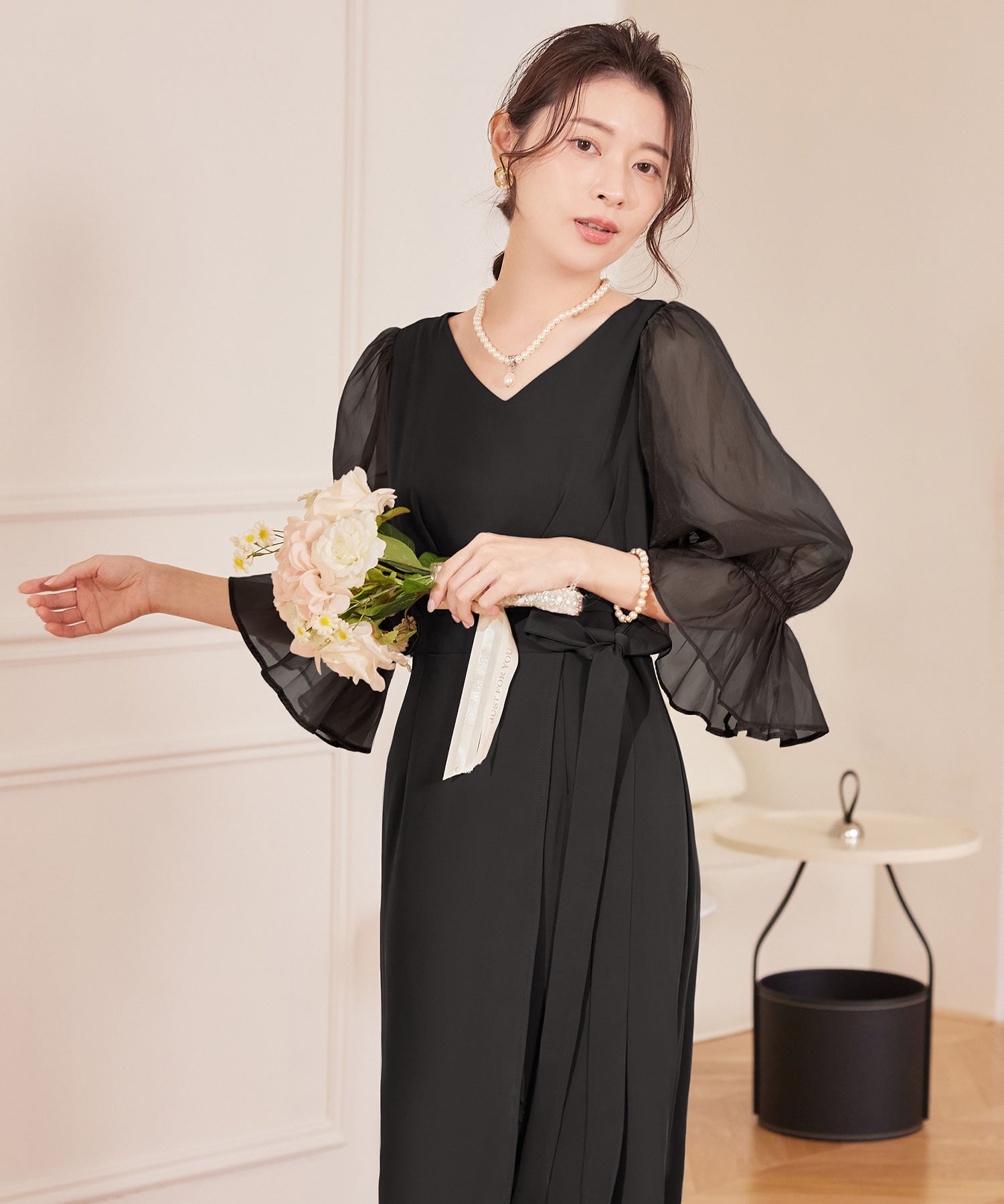 パーティードレス 結婚式 ワンピース シアー素材cy88613 ブラック
