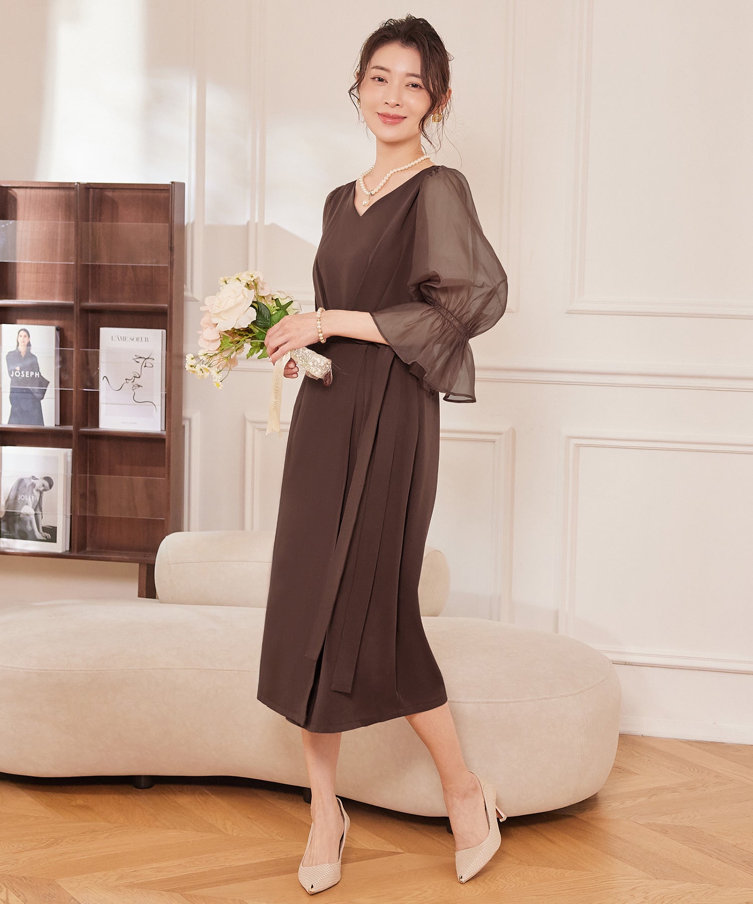パーティードレス 結婚式 ワンピース シアー素材cy88613-102-99