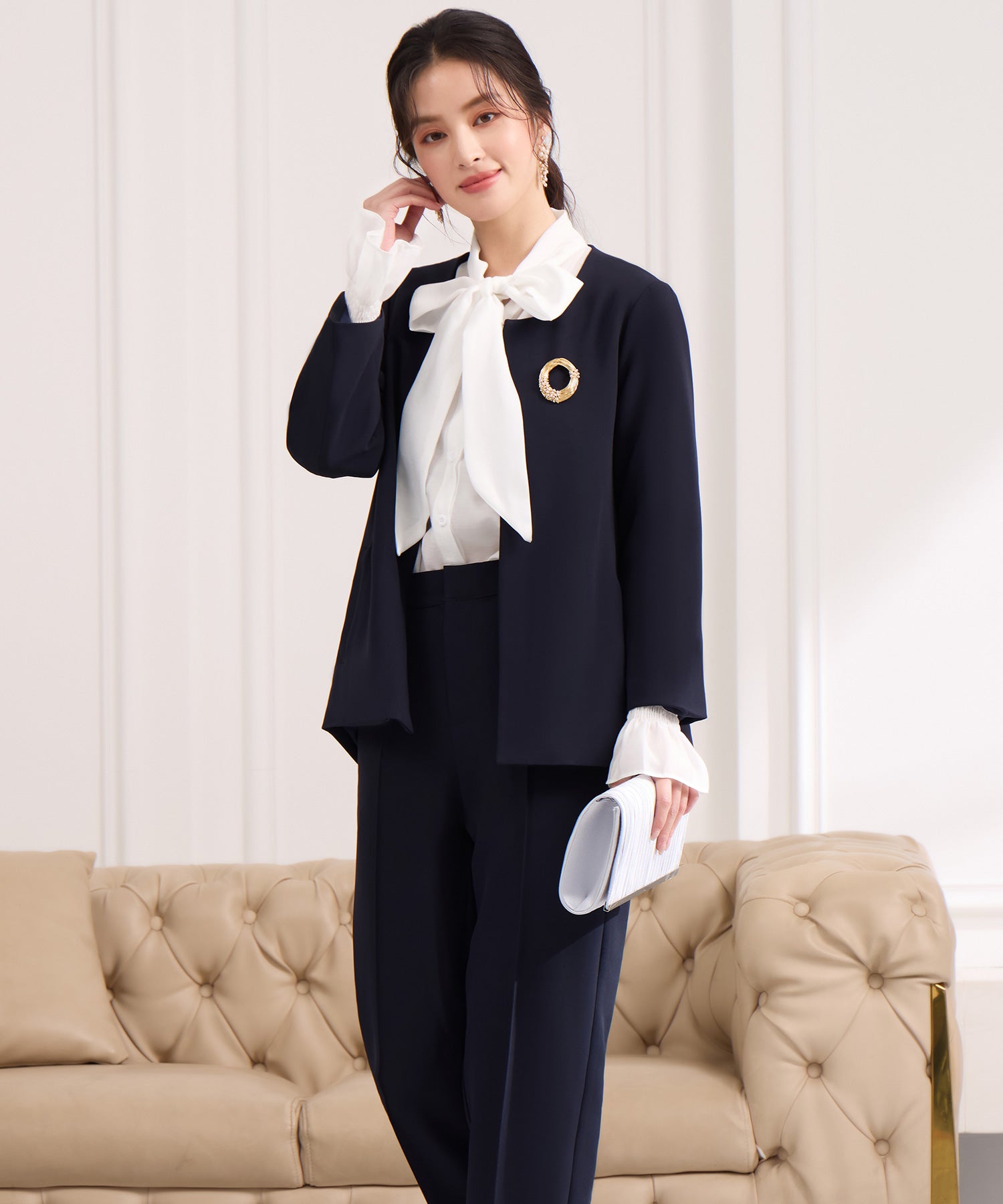 セットアップ パンツドレス 大きいサイズcy88638 ネイビー