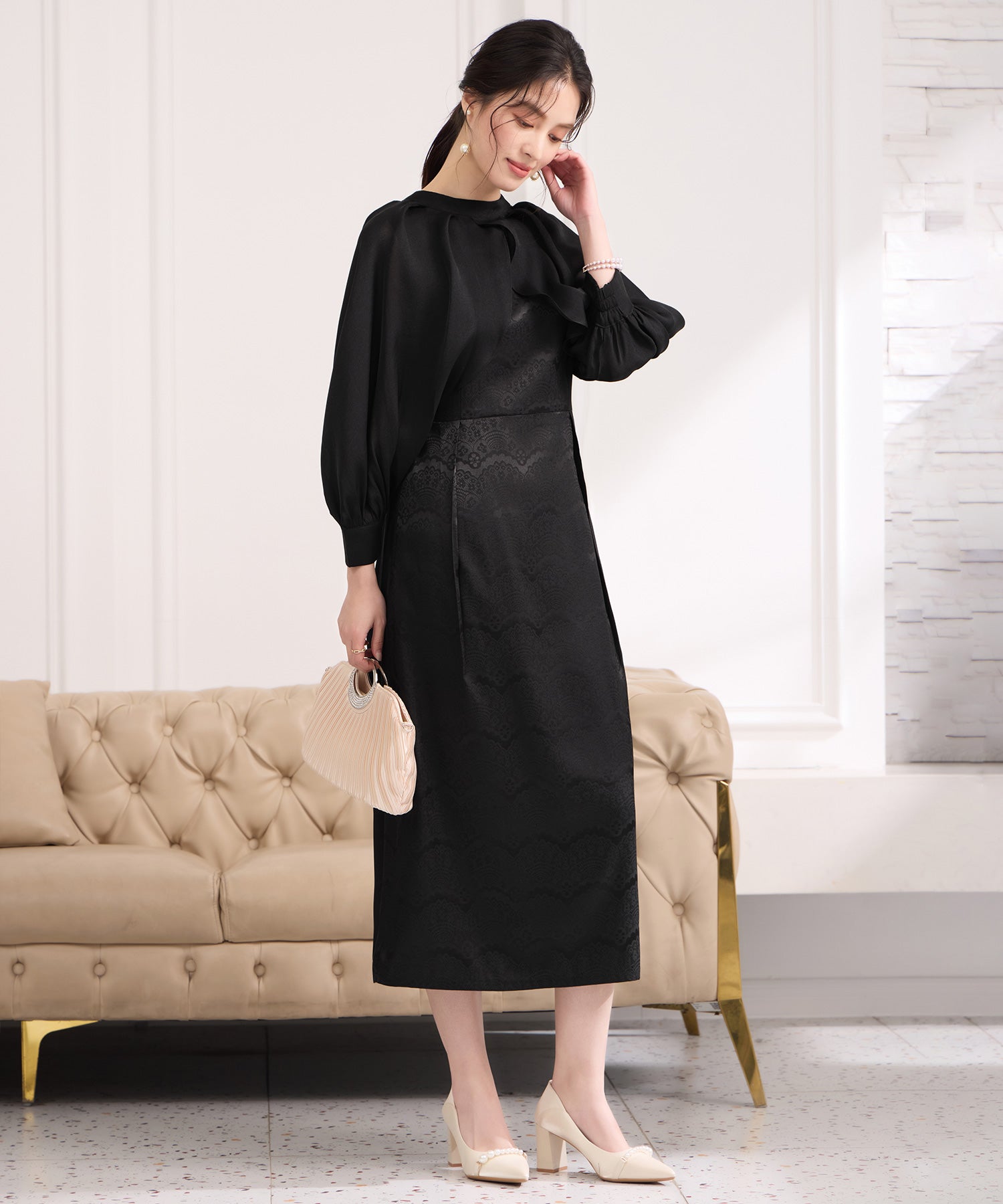 2wayサテンボレロ付きパーティードレスcy88655 ブラック