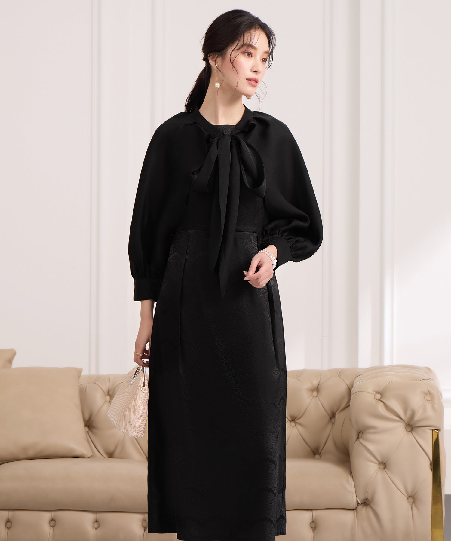 2wayサテンボレロ付きパーティードレスcy88655 ブラック