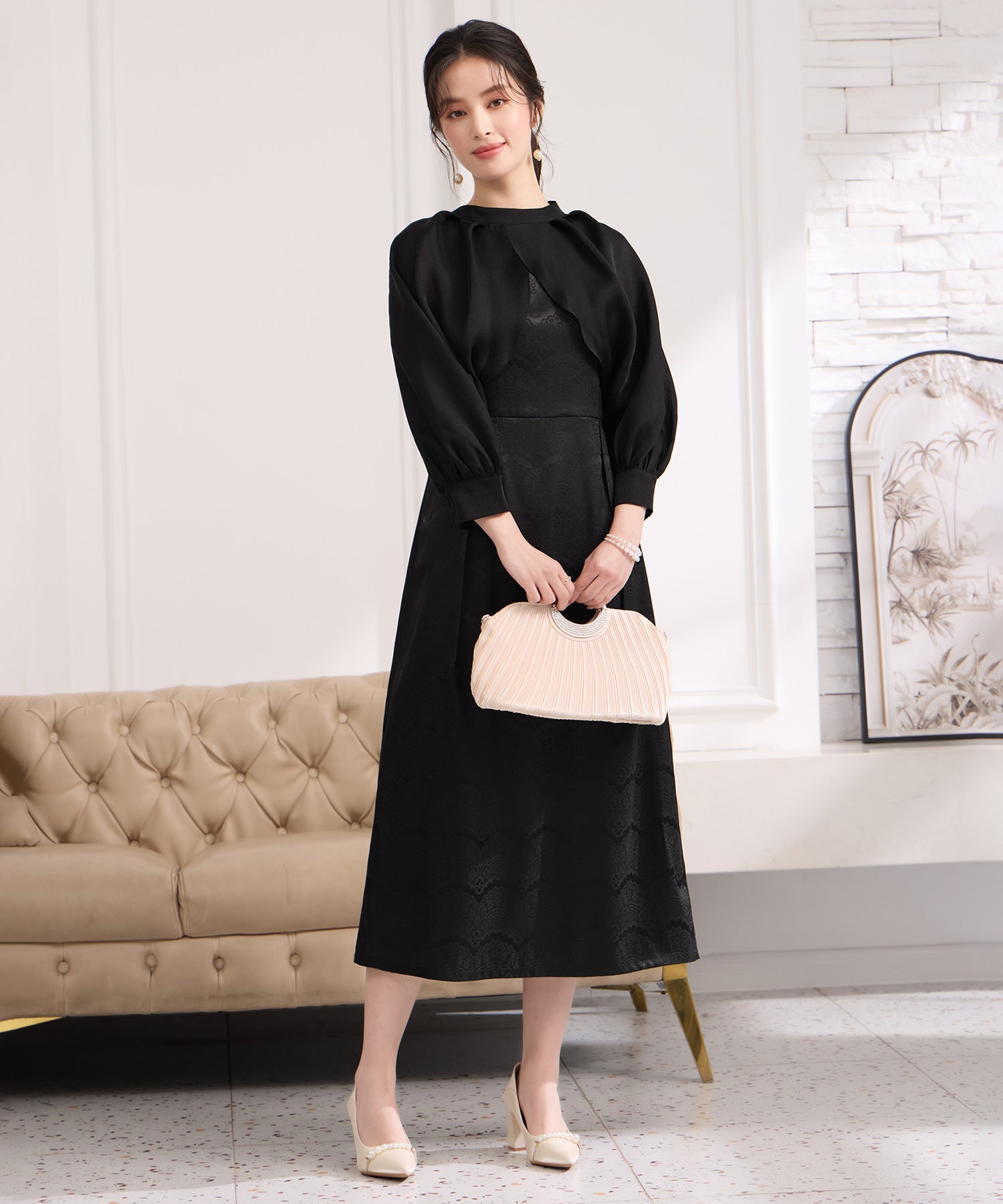 2wayサテンボレロ付きパーティードレスcy88655 ブラック