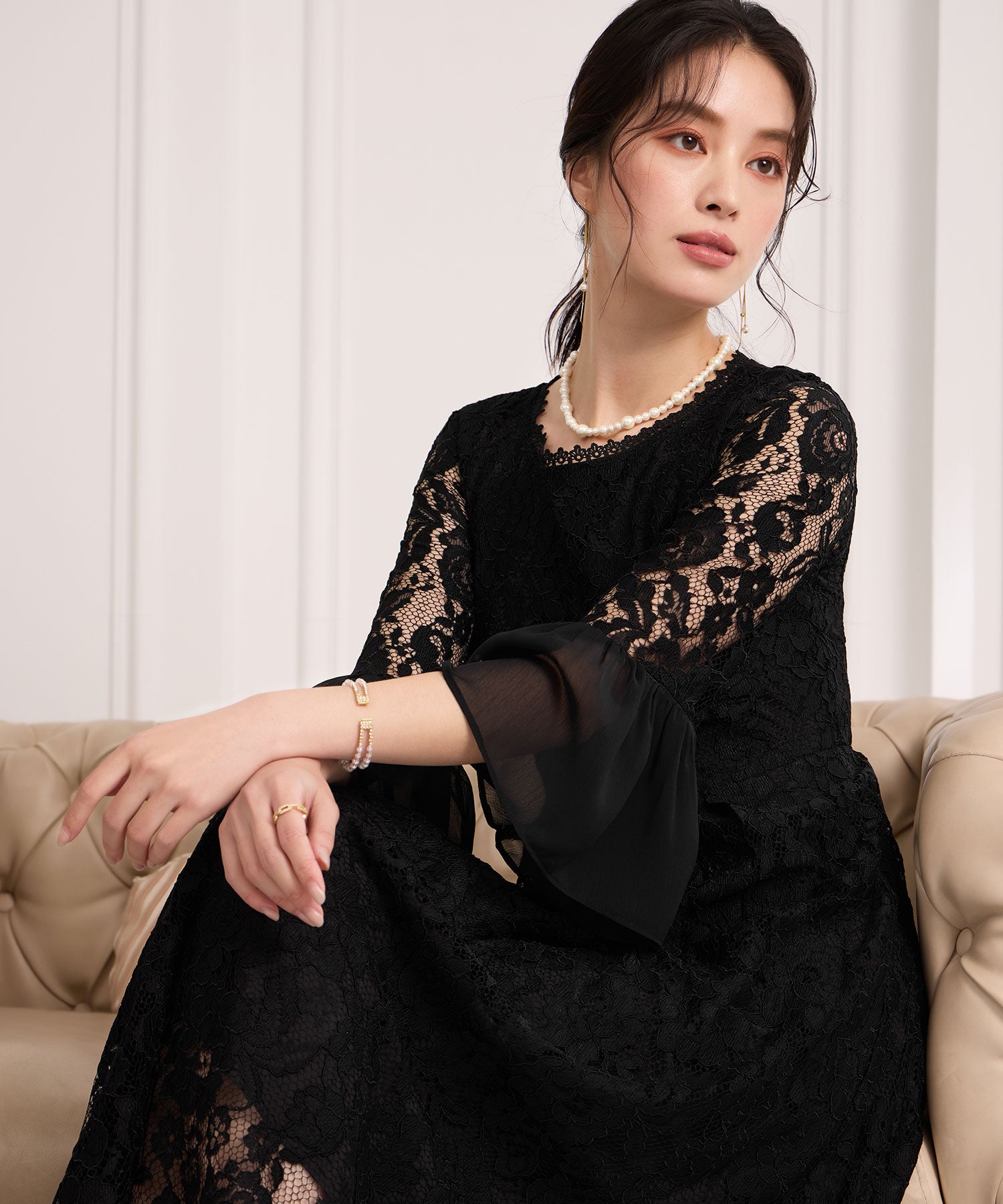 総レースが大人上品なドレスワンピースcy88658 ブラック
