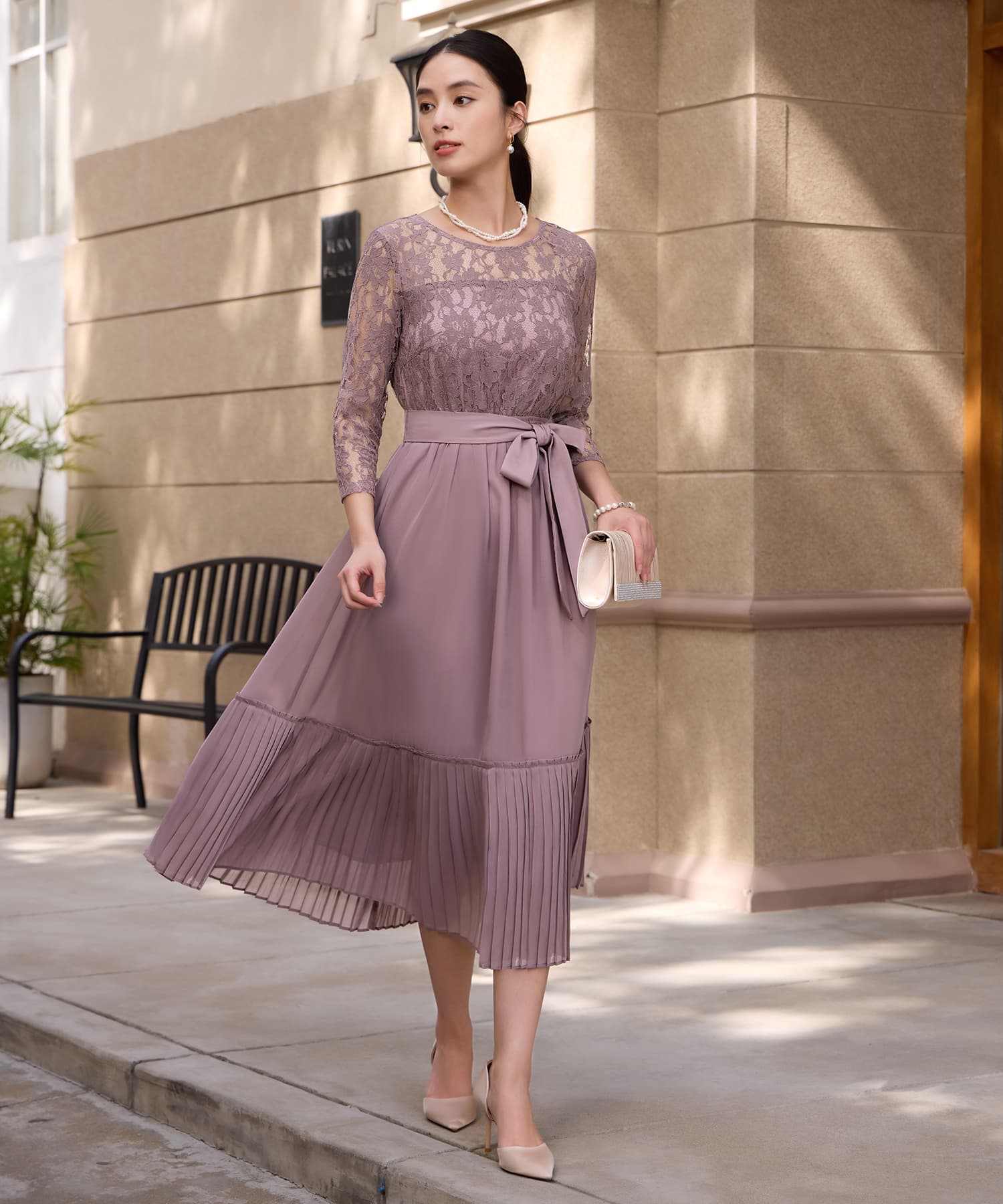 Dear sisterhood バースデー ガーデン パーティー ドレス レース×プリーツのパーティーワンピースcy88665 ラベンダー – [公式