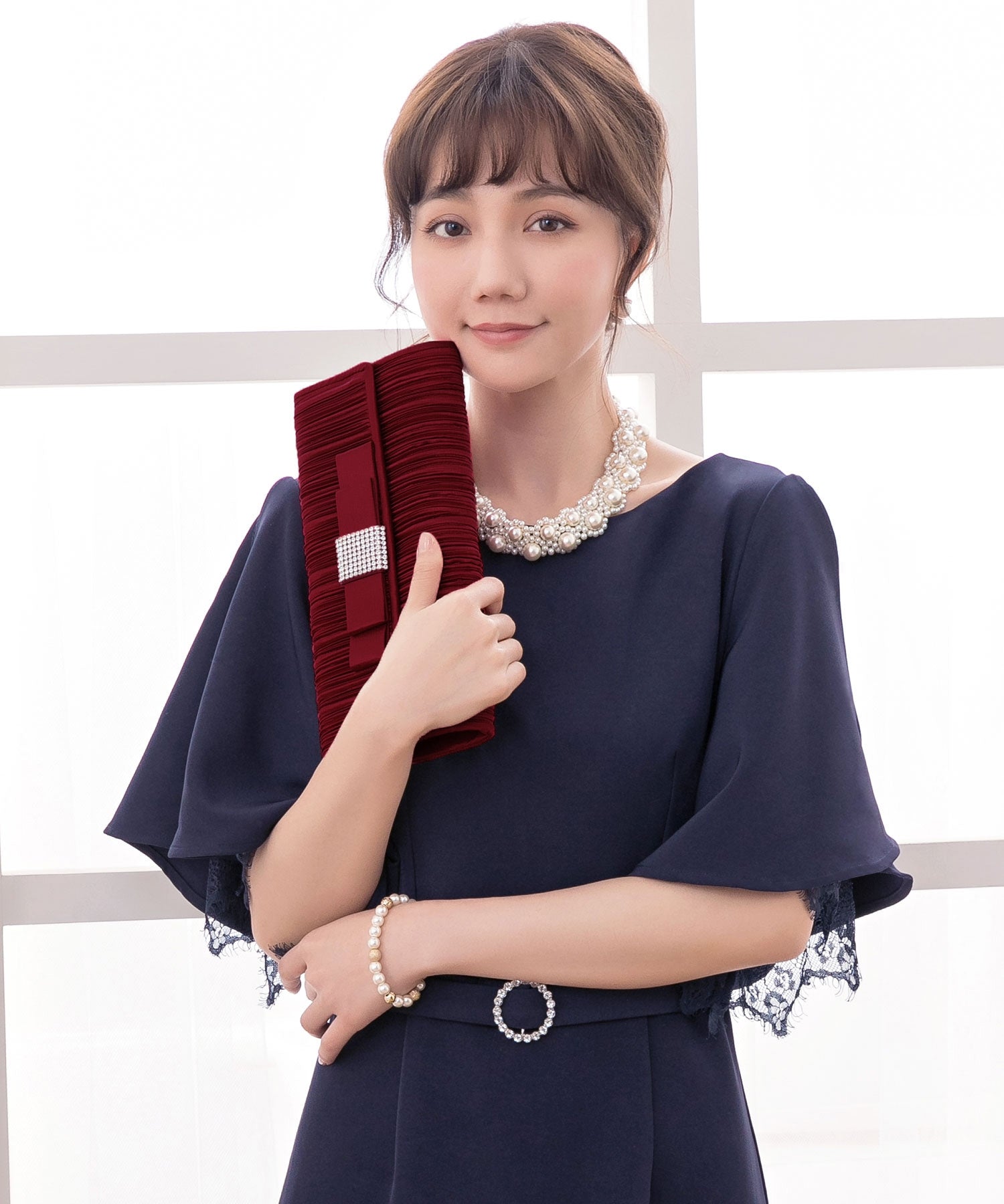 【結婚式・お呼ばれに使えるパーティーバッグ】リボンラインストーンパーティクラッチバッグcyb5506
