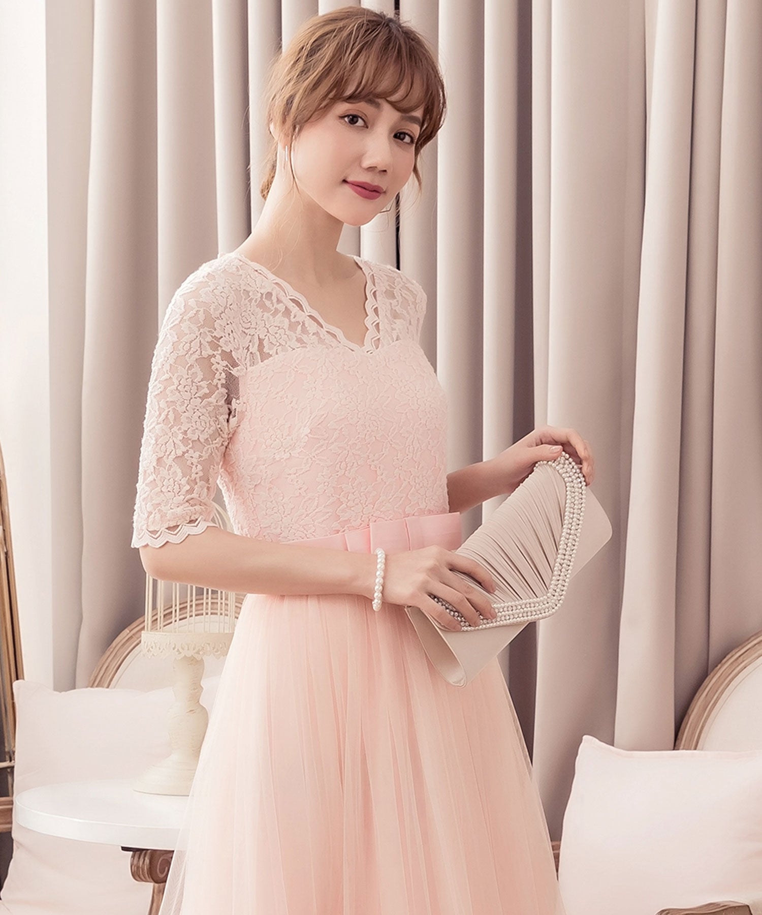 【結婚式・お呼ばれに使えるパーティーバッグ】プリーツラインパール&ストーンパーティークラッチバッグcyb5536