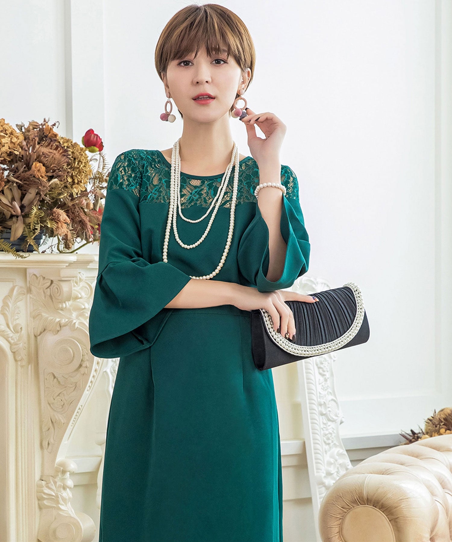 【結婚式・お呼ばれに使えるパーティーバッグ】パールラディアルサテンプリーツクラッチバッグcyb5538