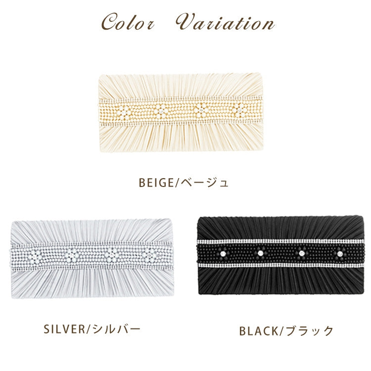 【結婚式・お呼ばれに使えるパーティーバッグ】プリーツパールビジュークラッチバッグcyb5539