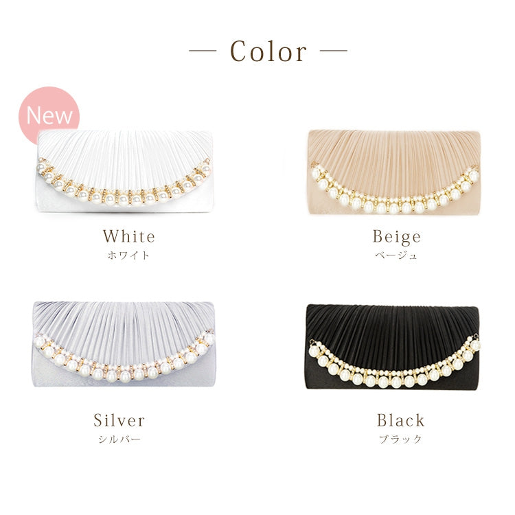 【結婚式・お呼ばれに使えるパーティーバッグ】パールビジューラディアルサテンクラッチバッグcyb5559