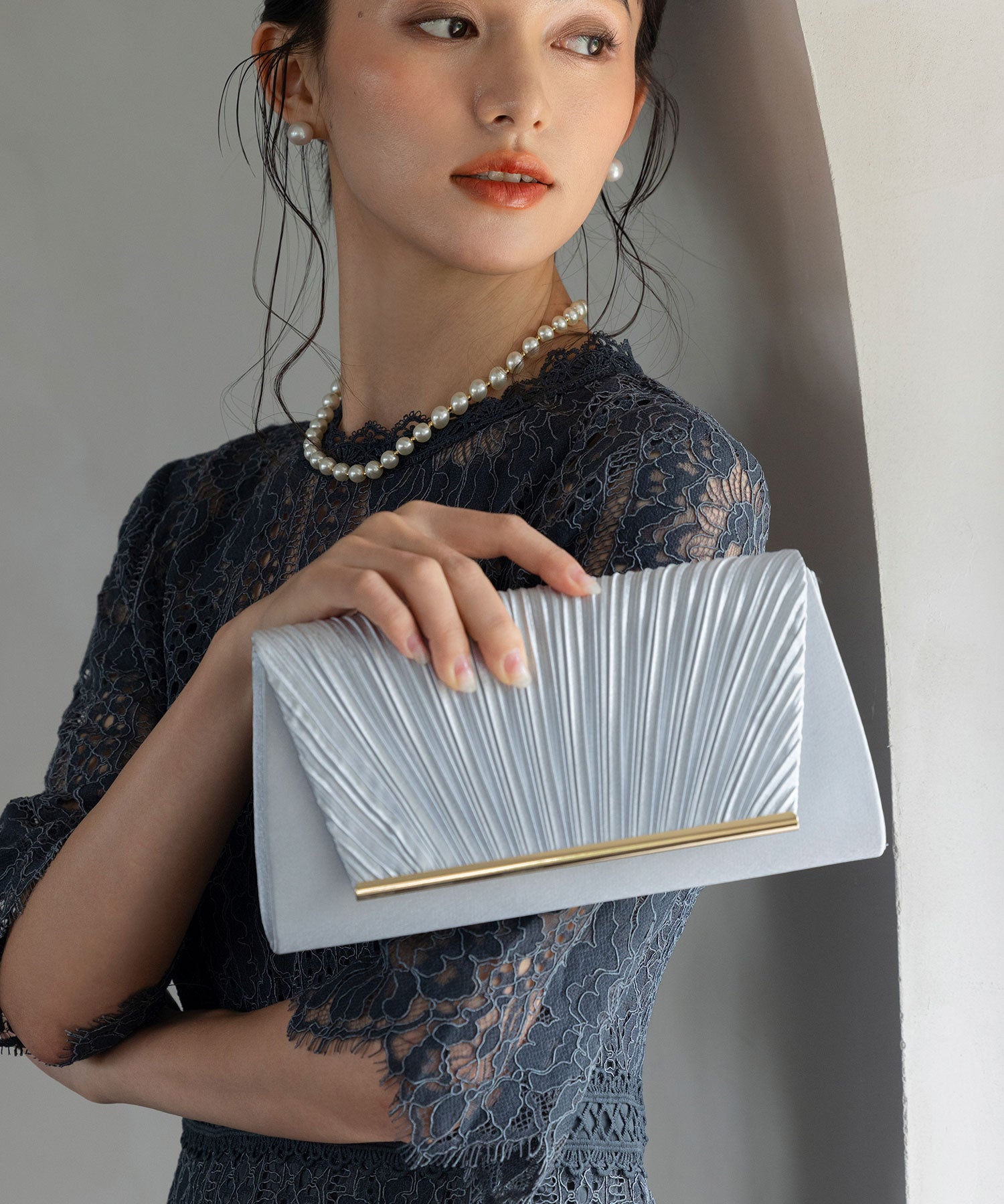 プリーツサテンパーティークラッチバッグcyb5587