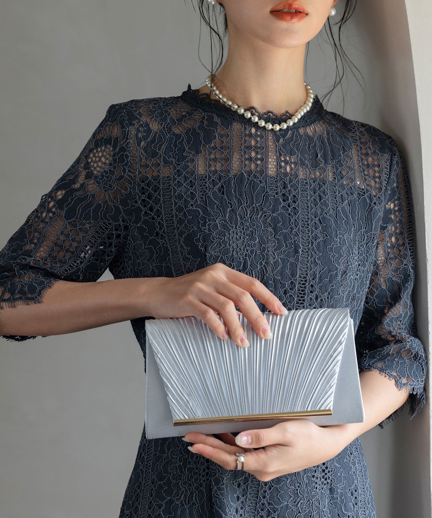 プリーツサテンパーティークラッチバッグcyb5587