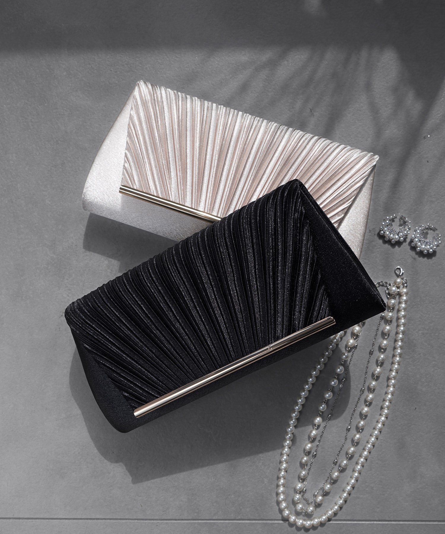 プリーツサテンパーティークラッチバッグcyb5587