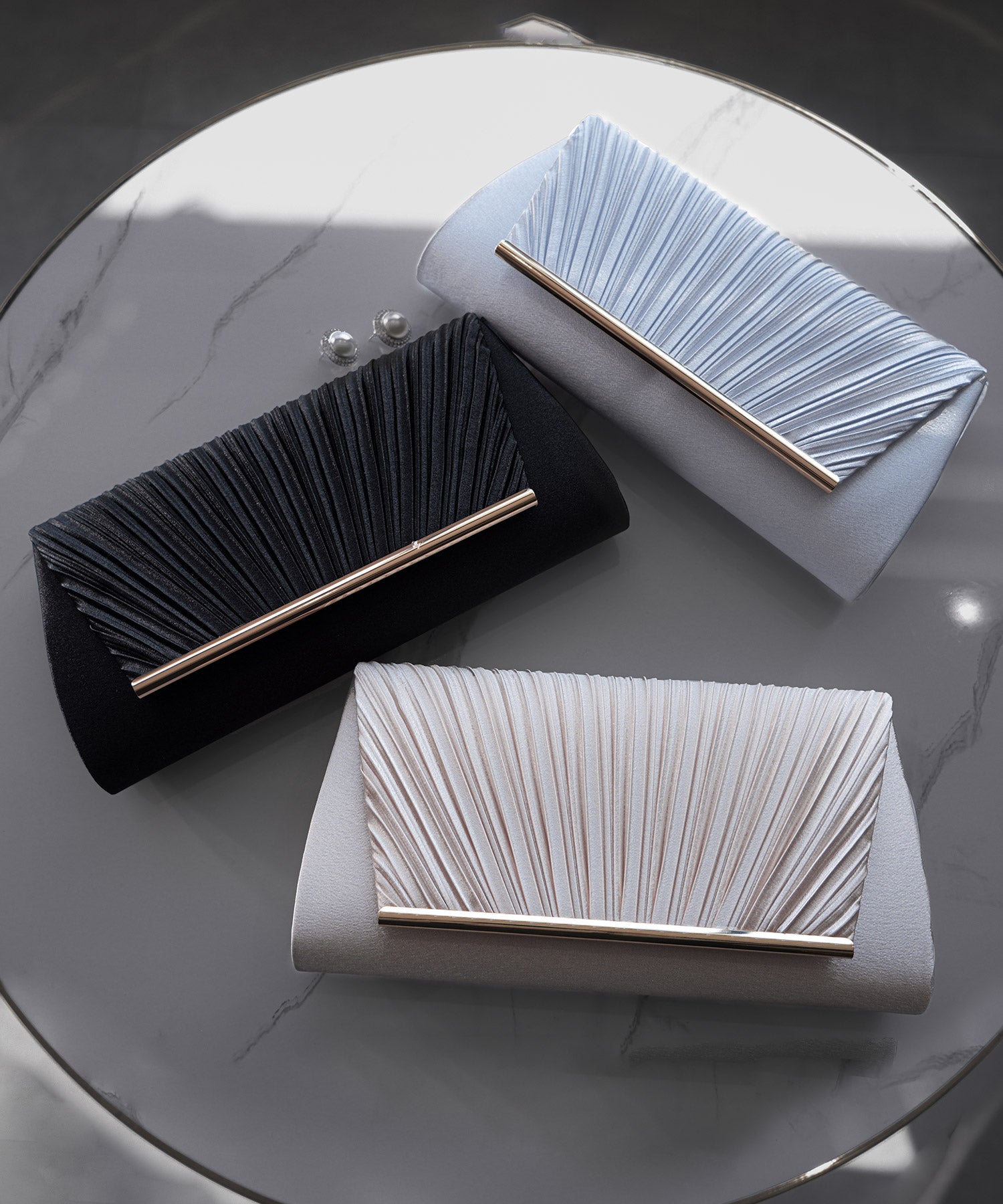 プリーツサテンパーティークラッチバッグcyb5587