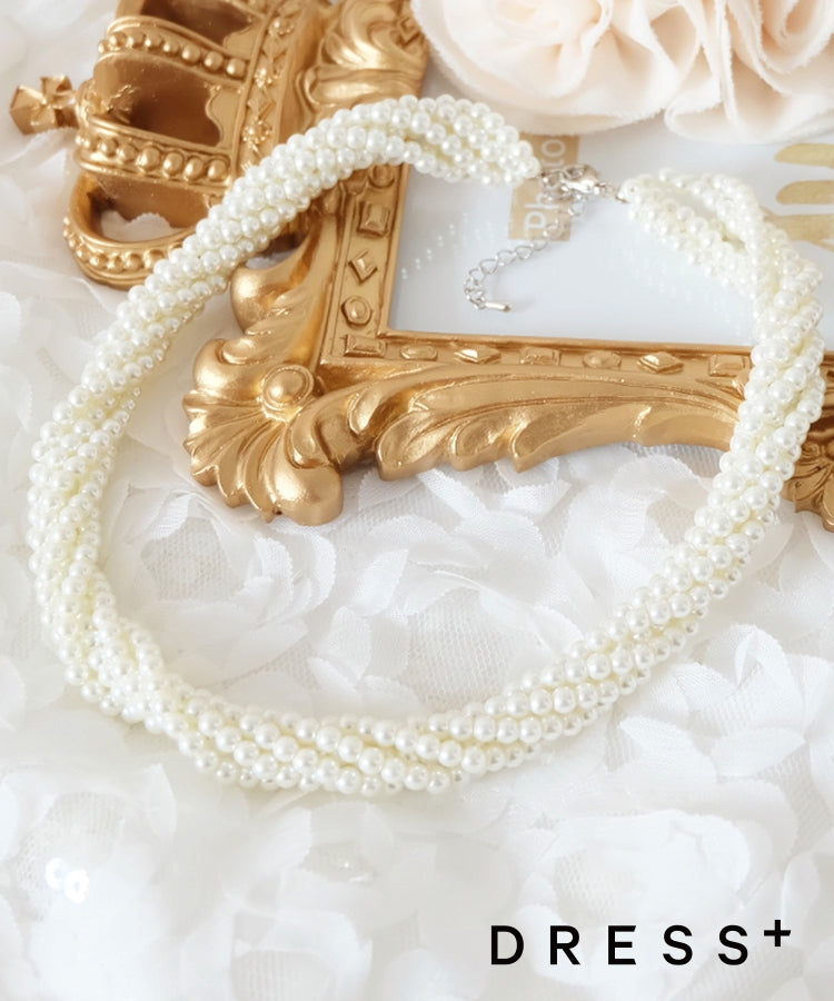 ねじりデザインスモール(小粒)パールショートネックレスcyl005