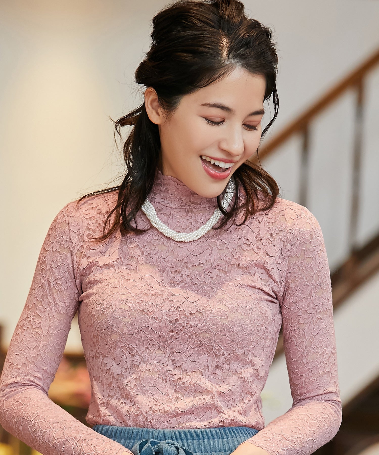 ねじりデザインスモール(小粒)パールショートネックレスcyl005