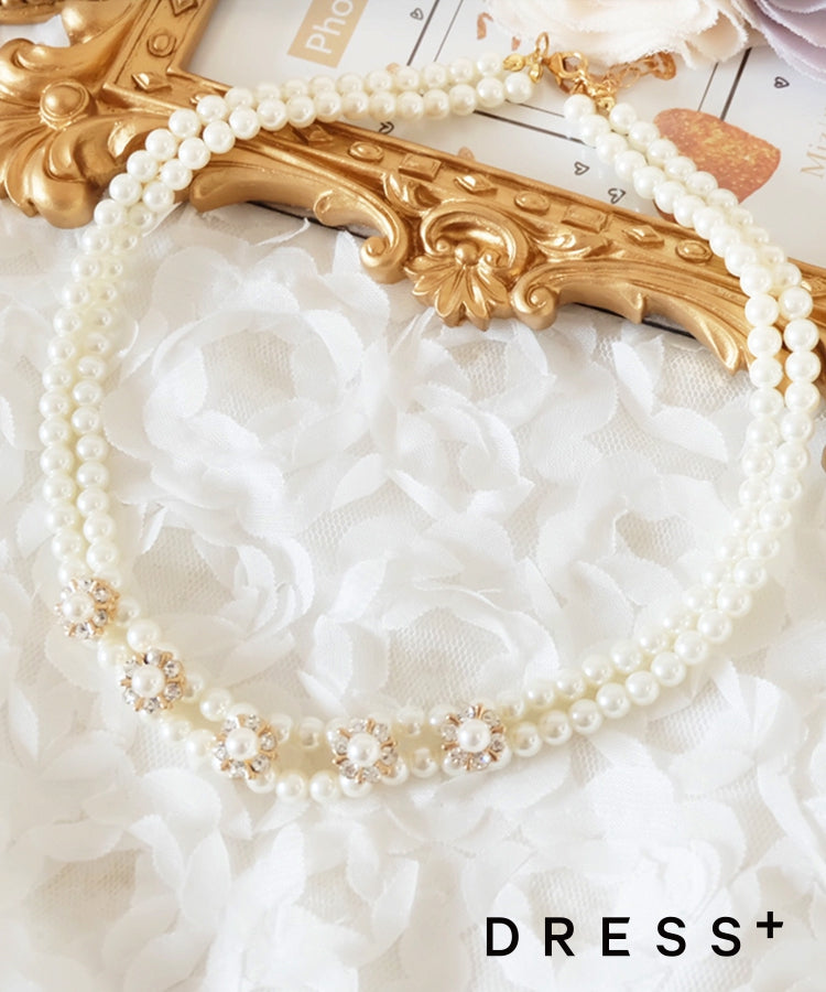 ビジュー付きフェイクパール2連ネックレスcyl006