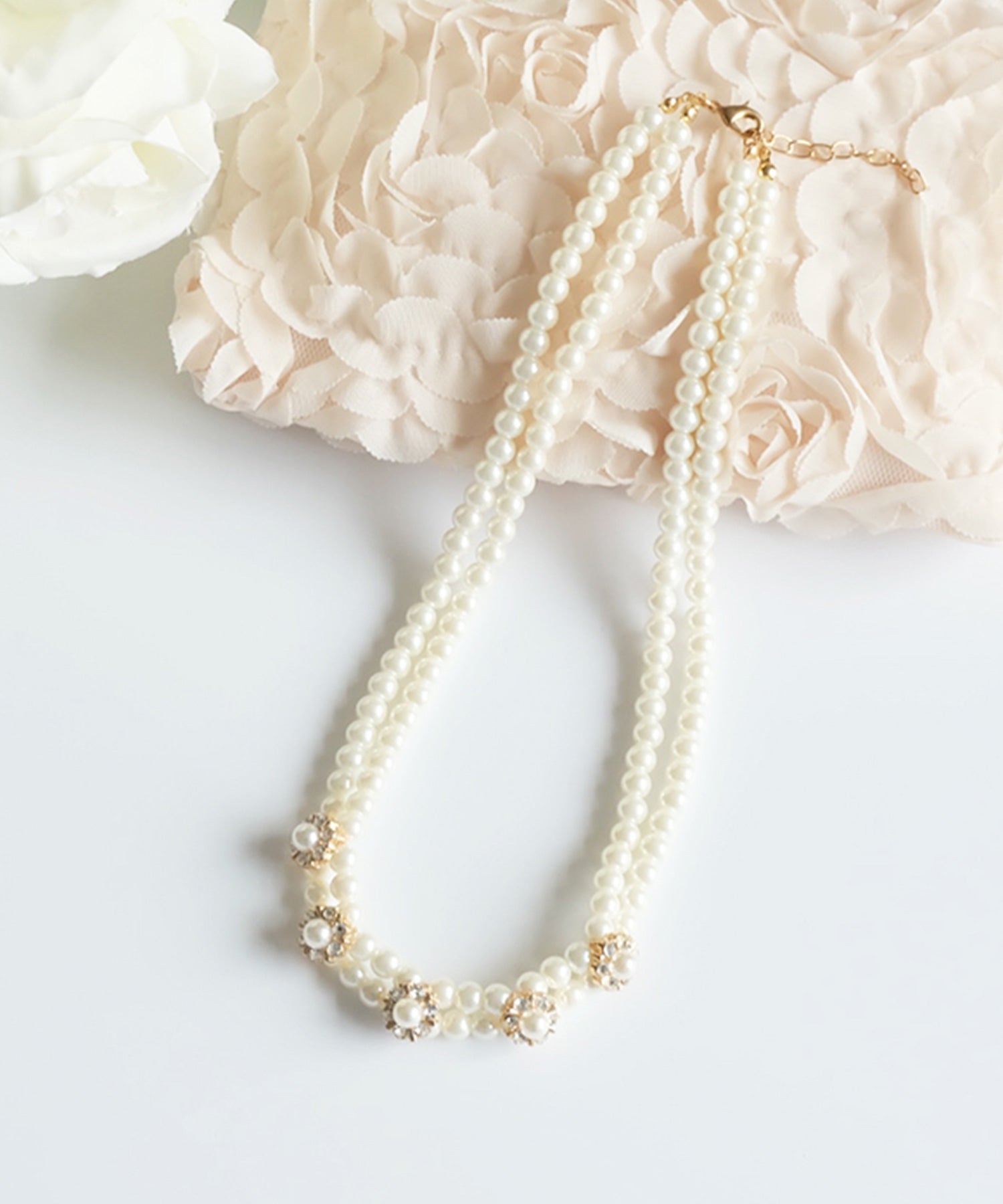 ビジュー付きフェイクパール2連ネックレスcyl006