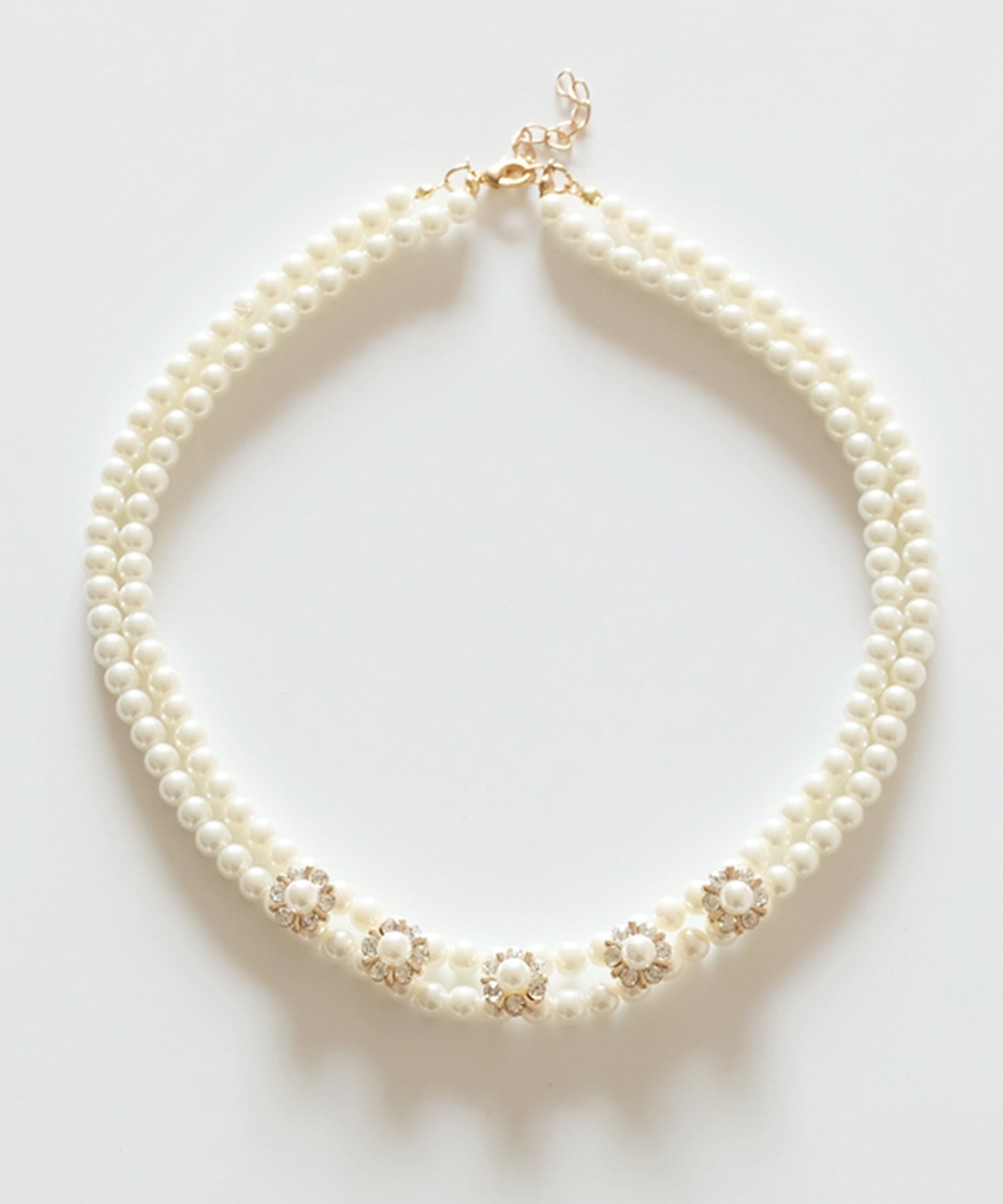 ビジュー付きフェイクパール2連ネックレスcyl006