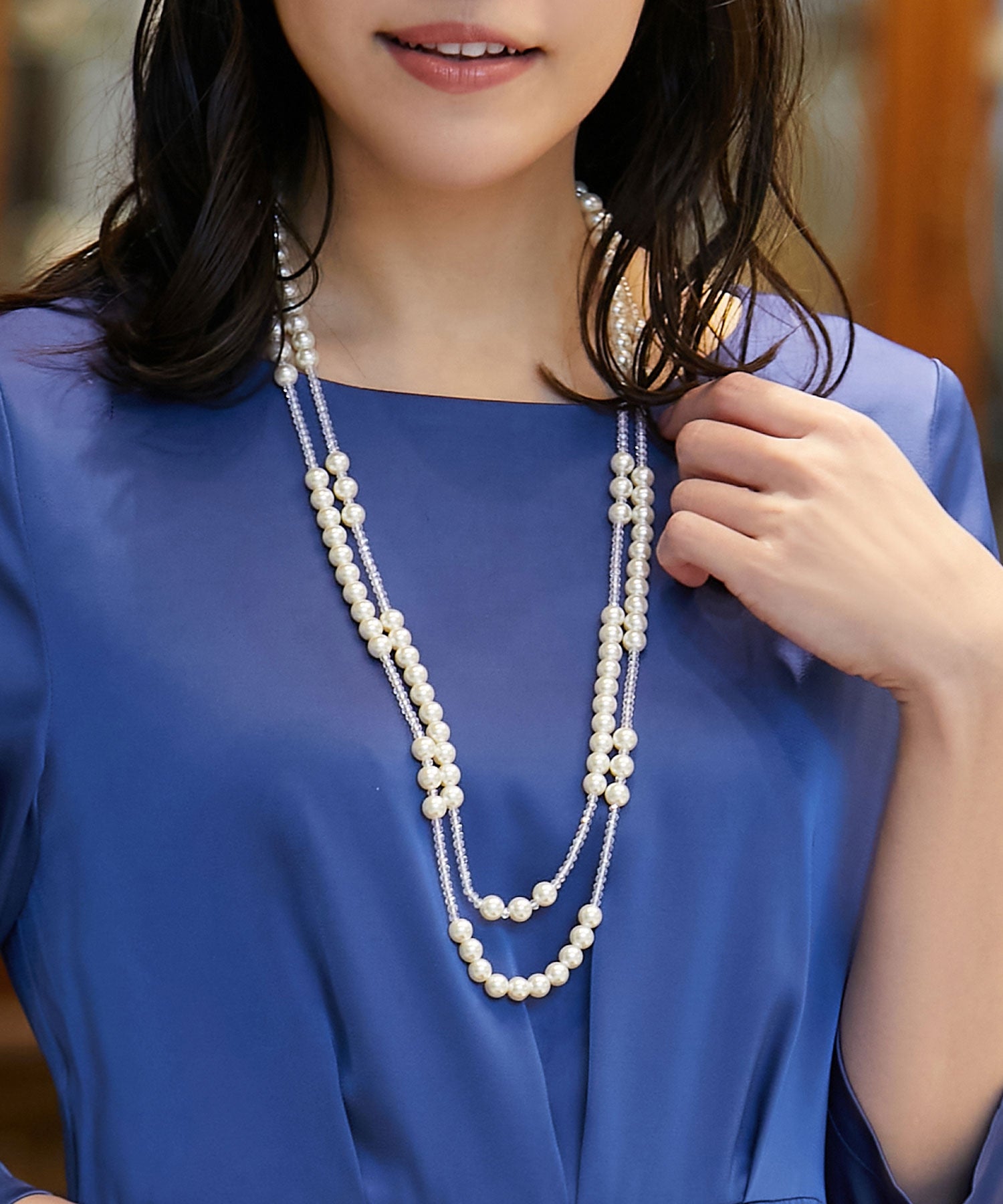ビーズミックスロングフェイクパールネックレス【結婚式】【セレモニー】【パーティー】cyl030