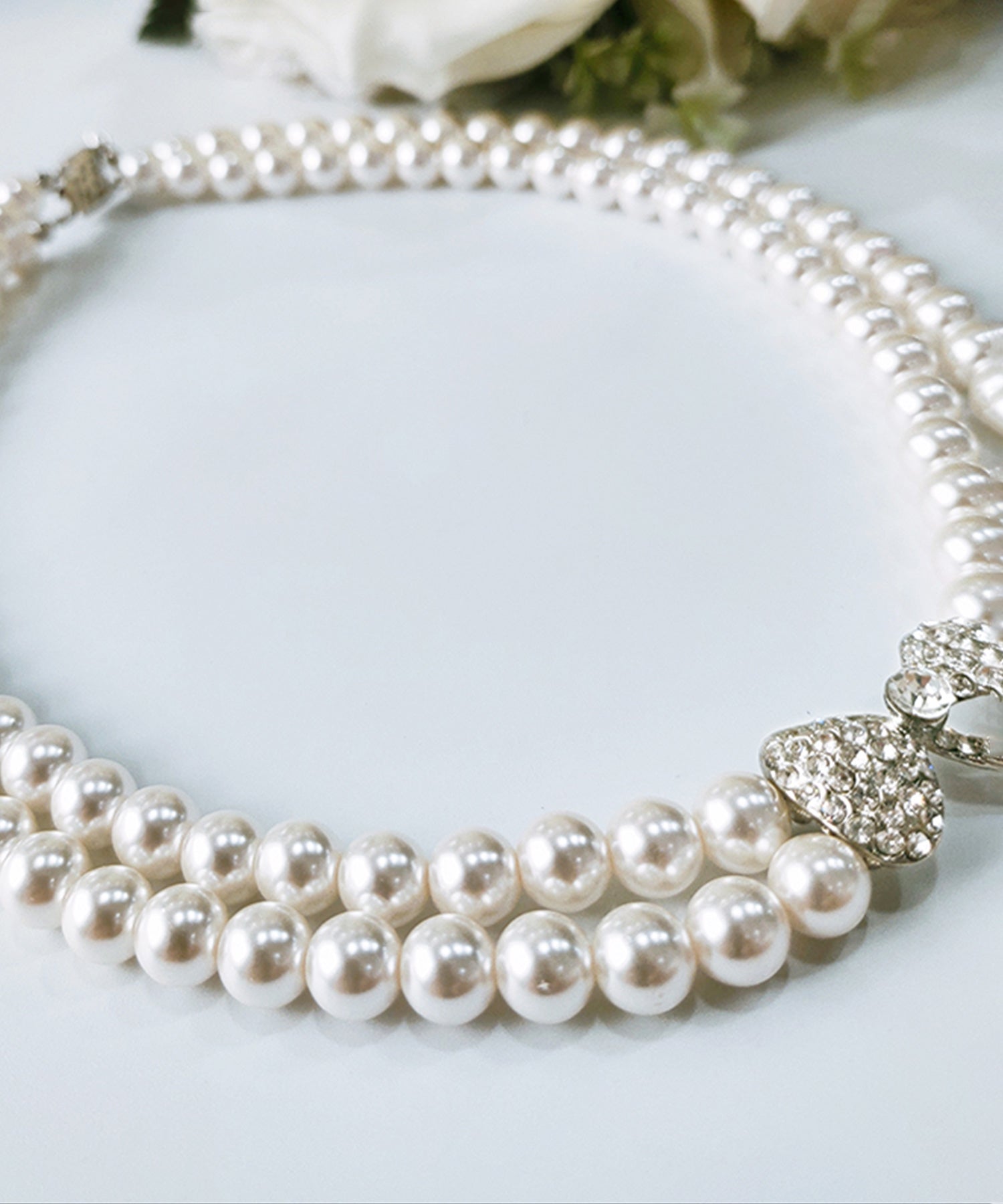 リボンビジュー付き2連フェイクパールネックレス【結婚式】【セレモニー】【パーティー】cyl035