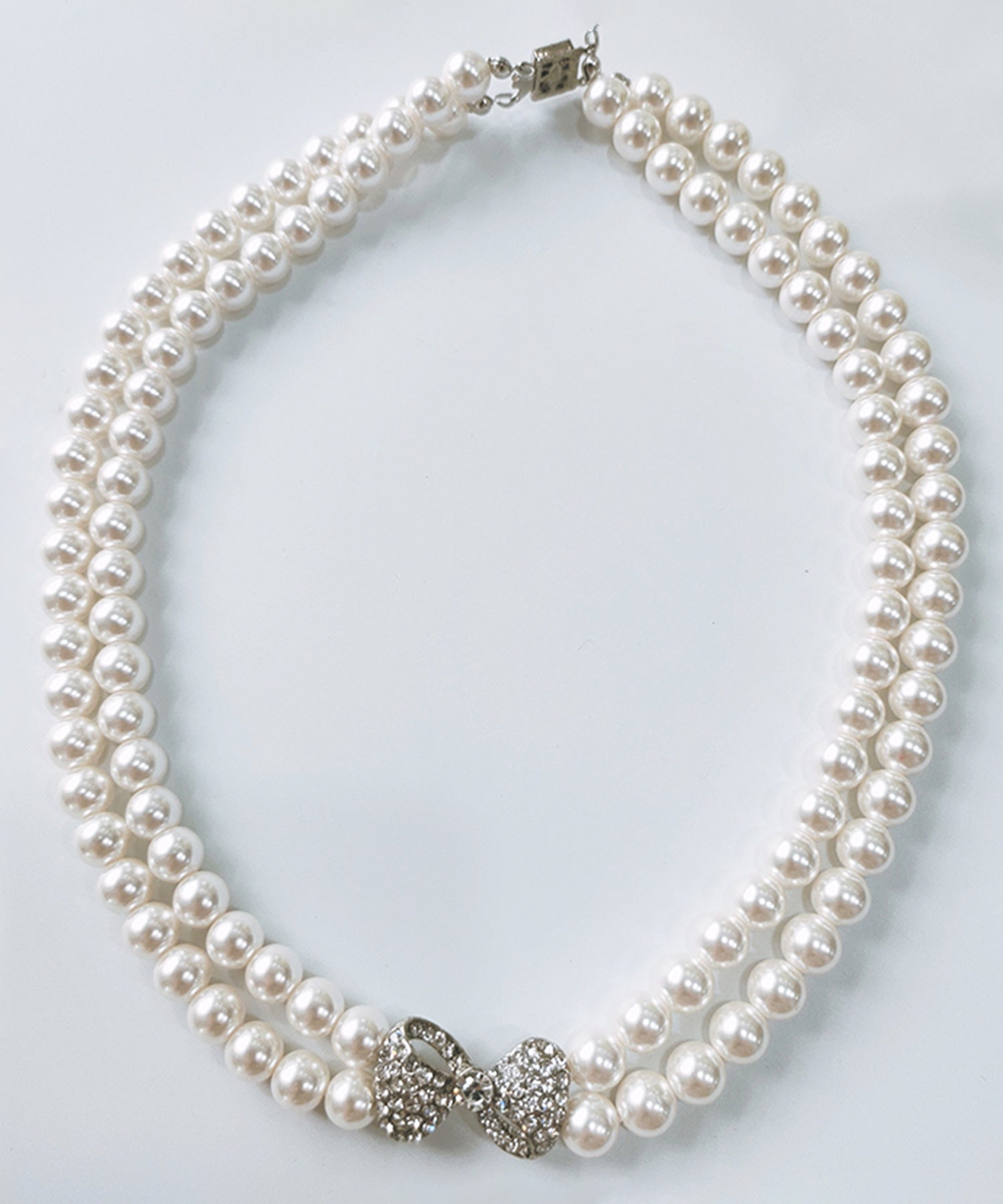 リボンビジュー付き2連フェイクパールネックレス【結婚式】【セレモニー】【パーティー】cyl035