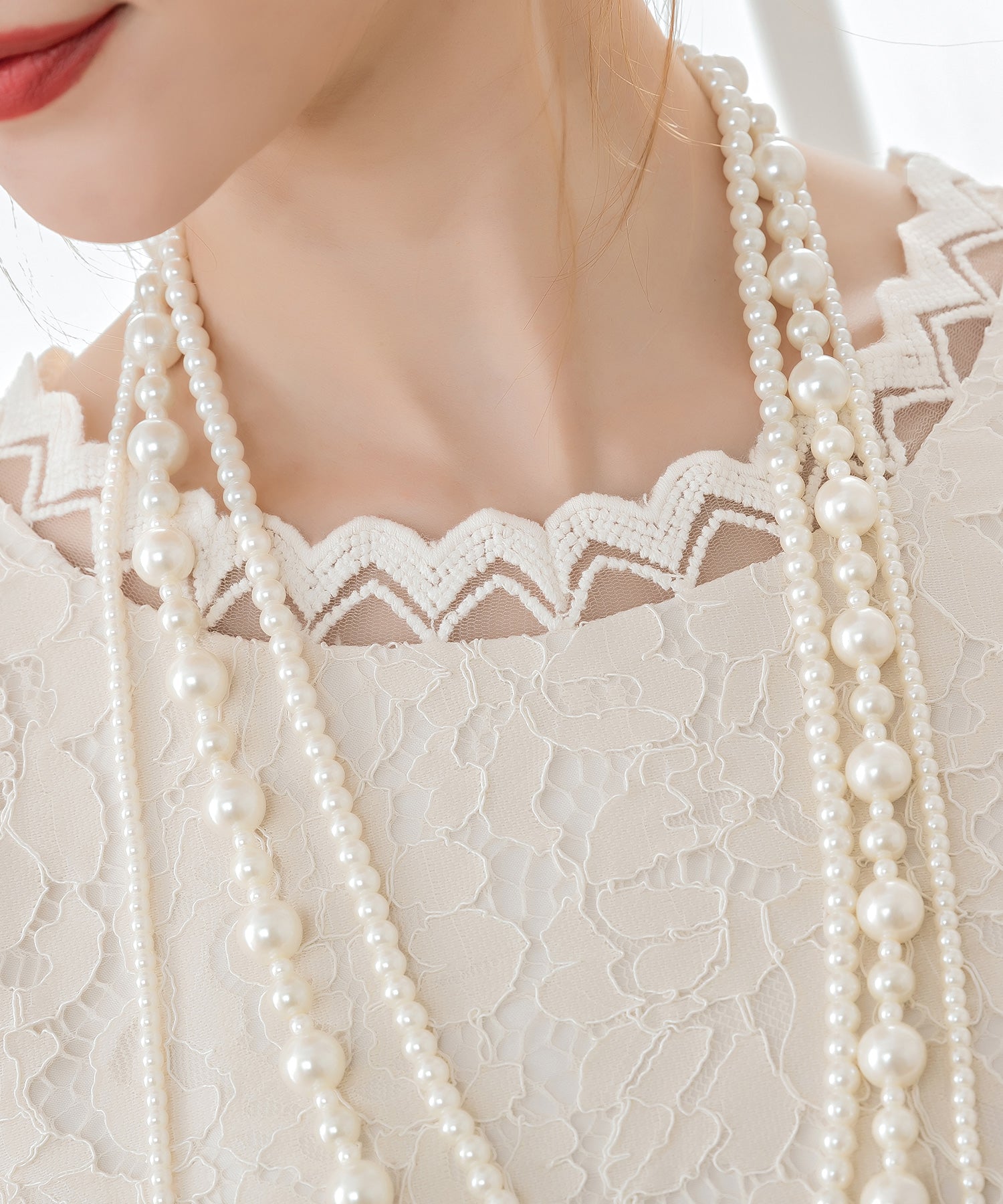 パールネックレス 3連ロングネックレス 結婚式cyl066 ホワイト