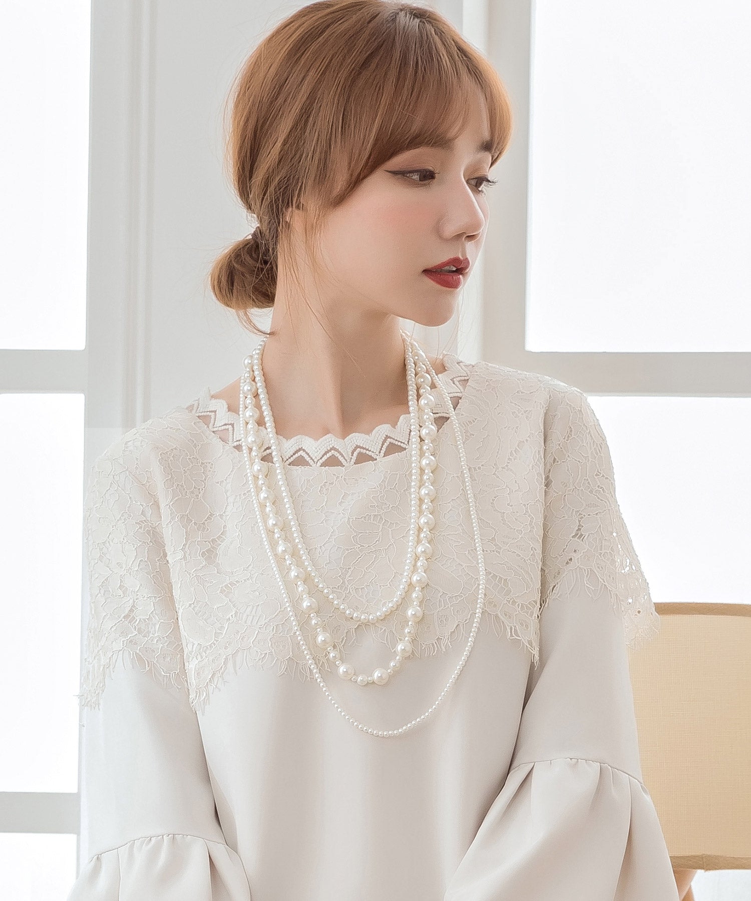 パールネックレス 3連ロングネックレス 結婚式cyl066 ホワイト