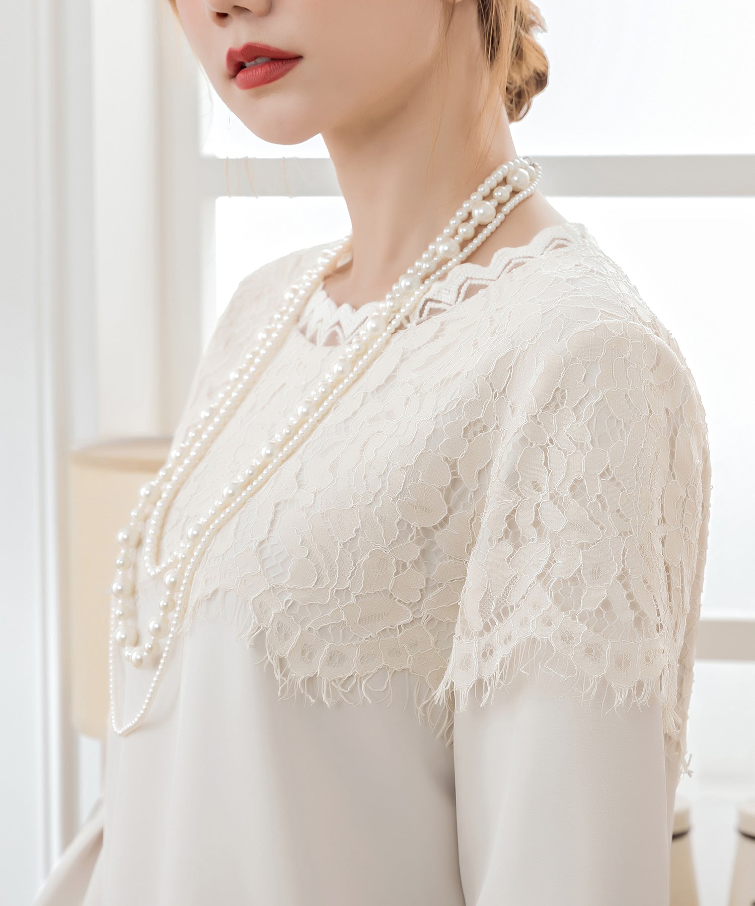 パールネックレス 3連ロングネックレス 結婚式cyl066 ホワイト