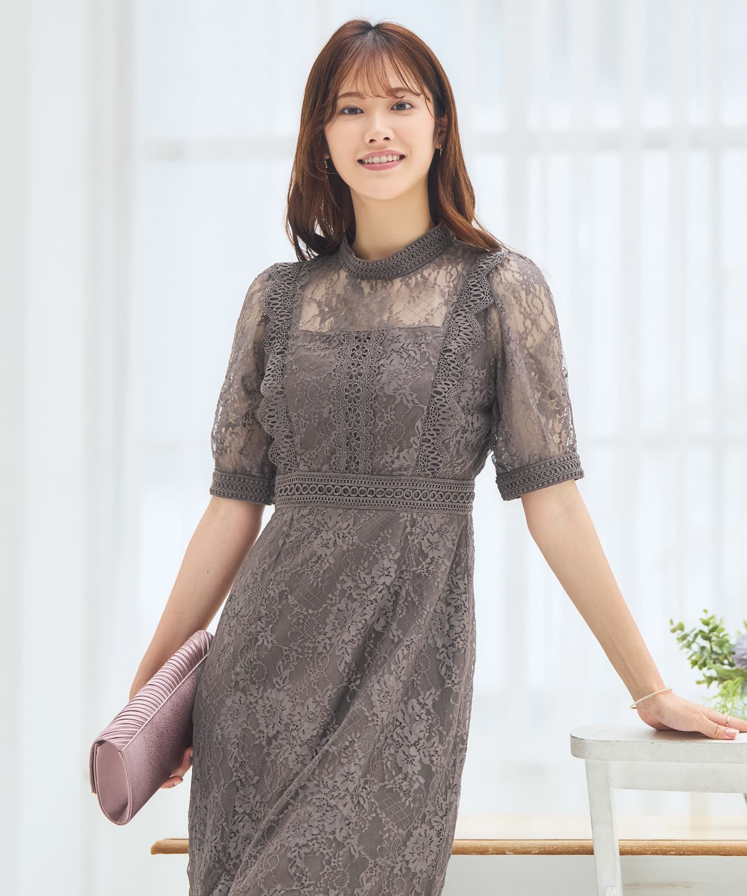 ワンピース ドレス レース タイト 結婚式 5分袖dsh0095