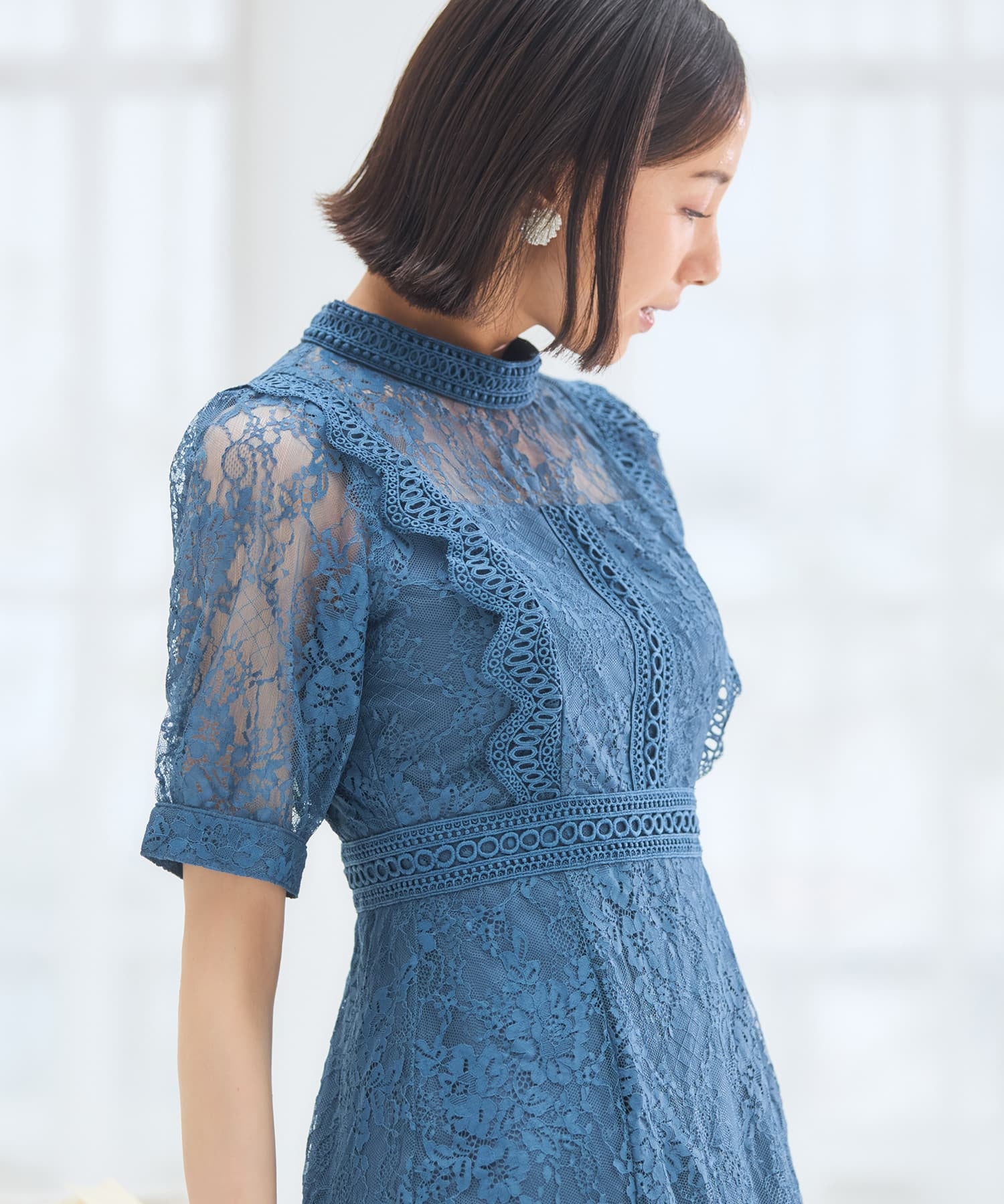 ワンピース ドレス レース タイト 結婚式 5分袖dsh0095