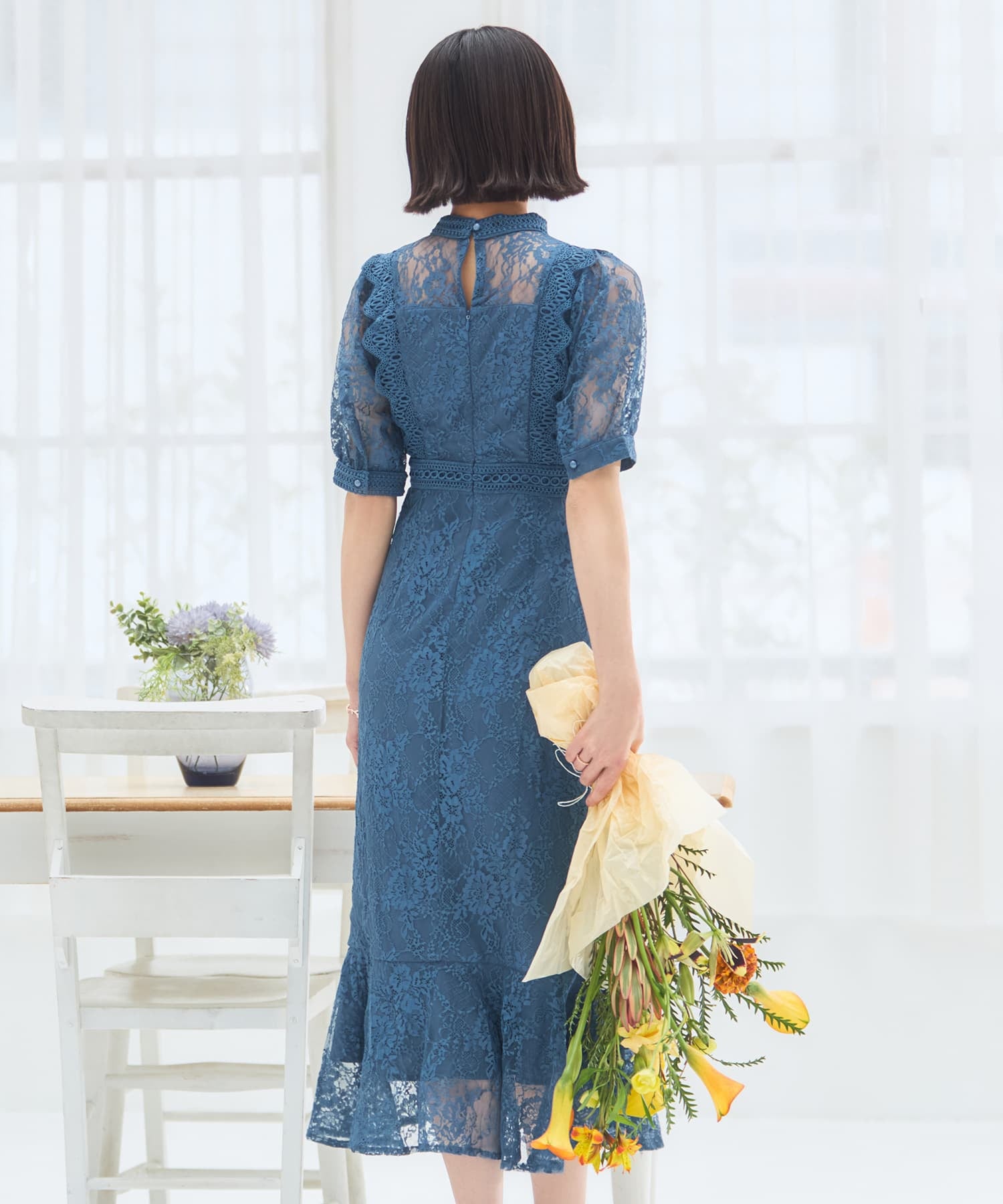 ワンピース ドレス レース タイト 結婚式 5分袖dsh0095