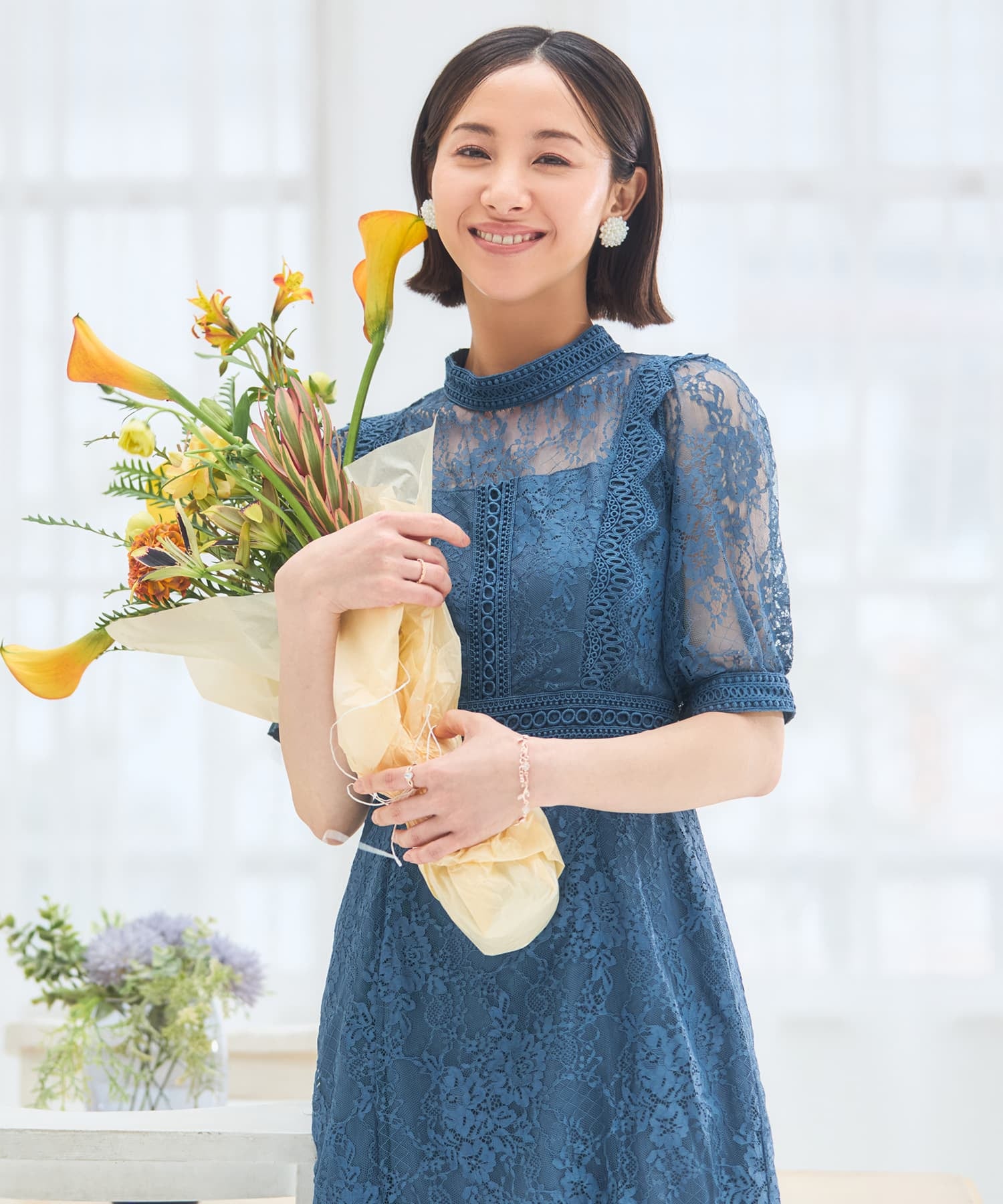 ワンピース ドレス レース タイト 結婚式 5分袖dsh0095
