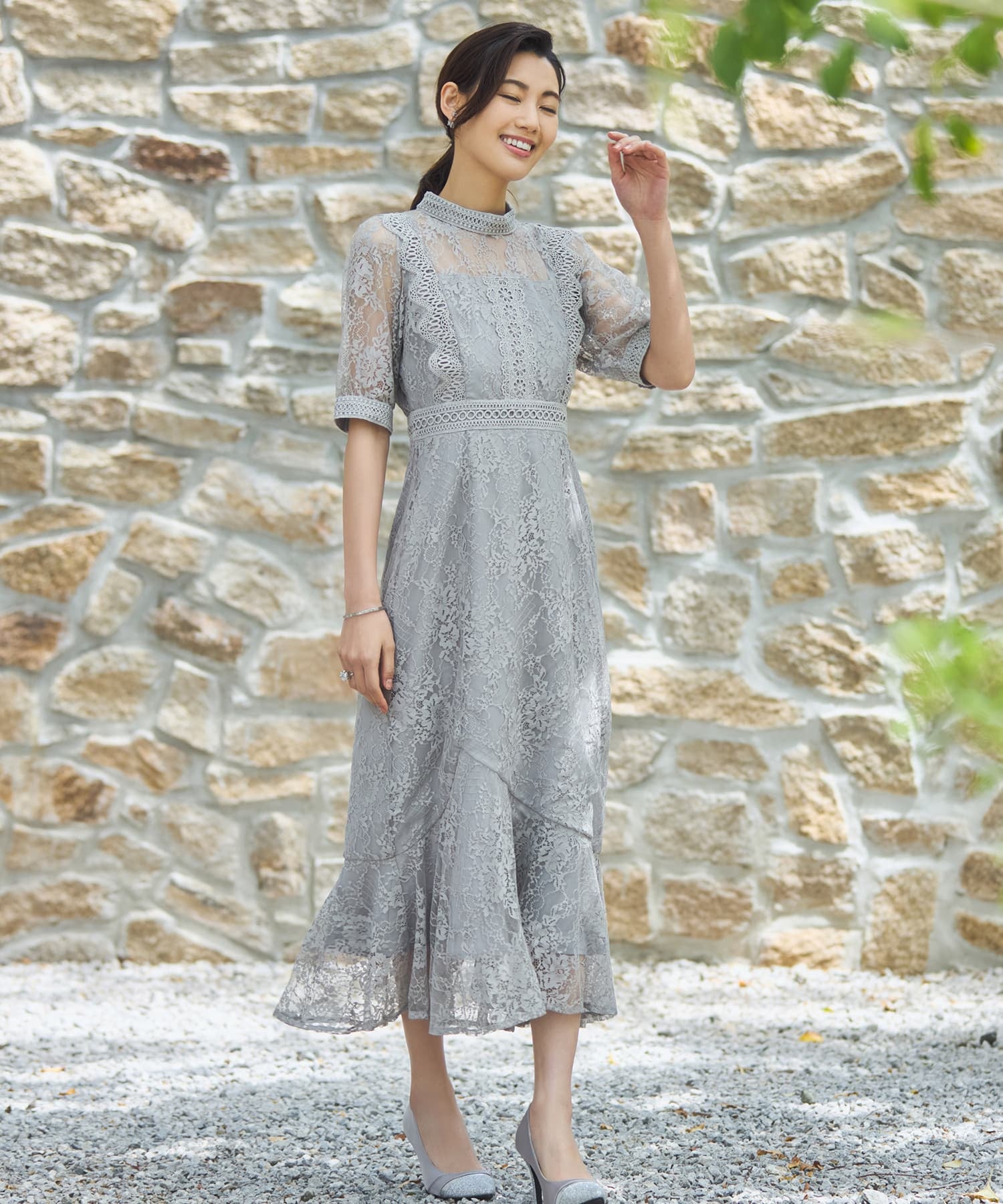 ワンピース ドレス レース タイト 結婚式 5分袖dsh0095