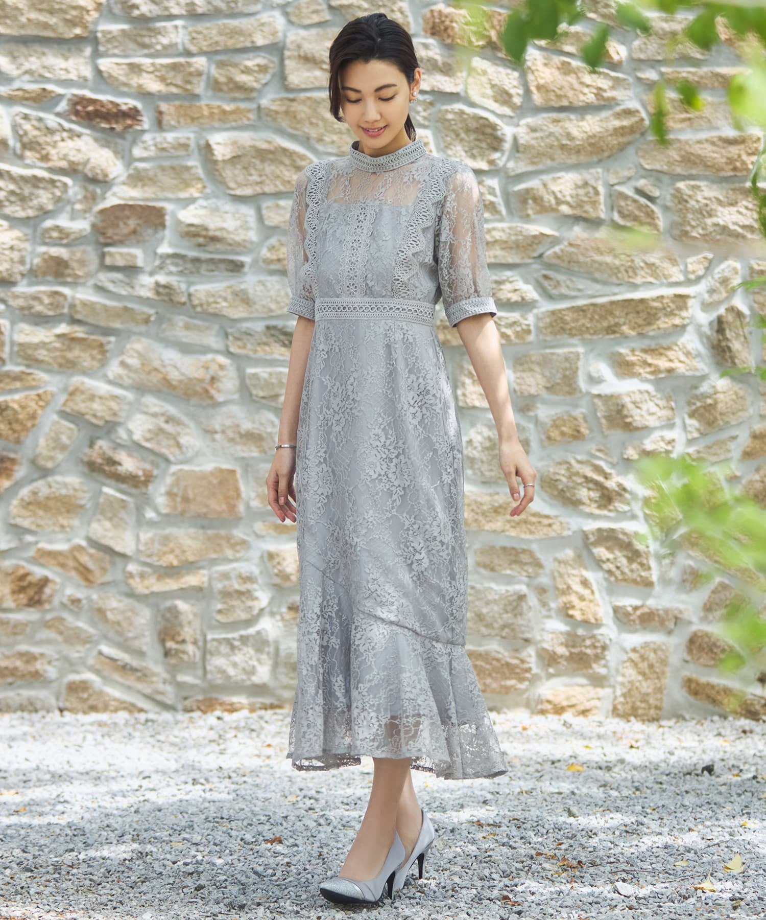 ワンピース ドレス レース タイト 結婚式 5分袖dsh0095
