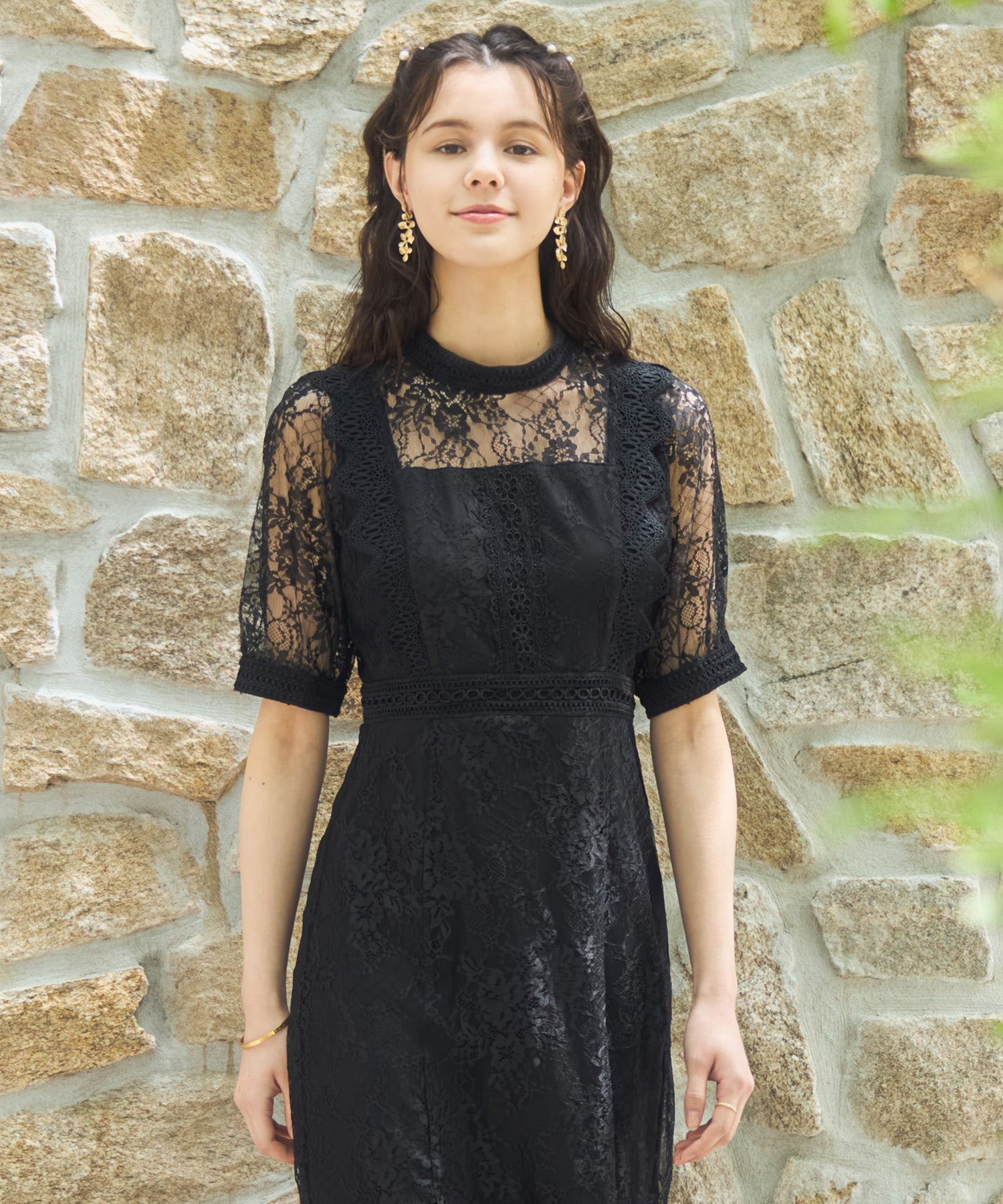 ワンピース ドレス レース タイト 結婚式 5分袖dsh0095