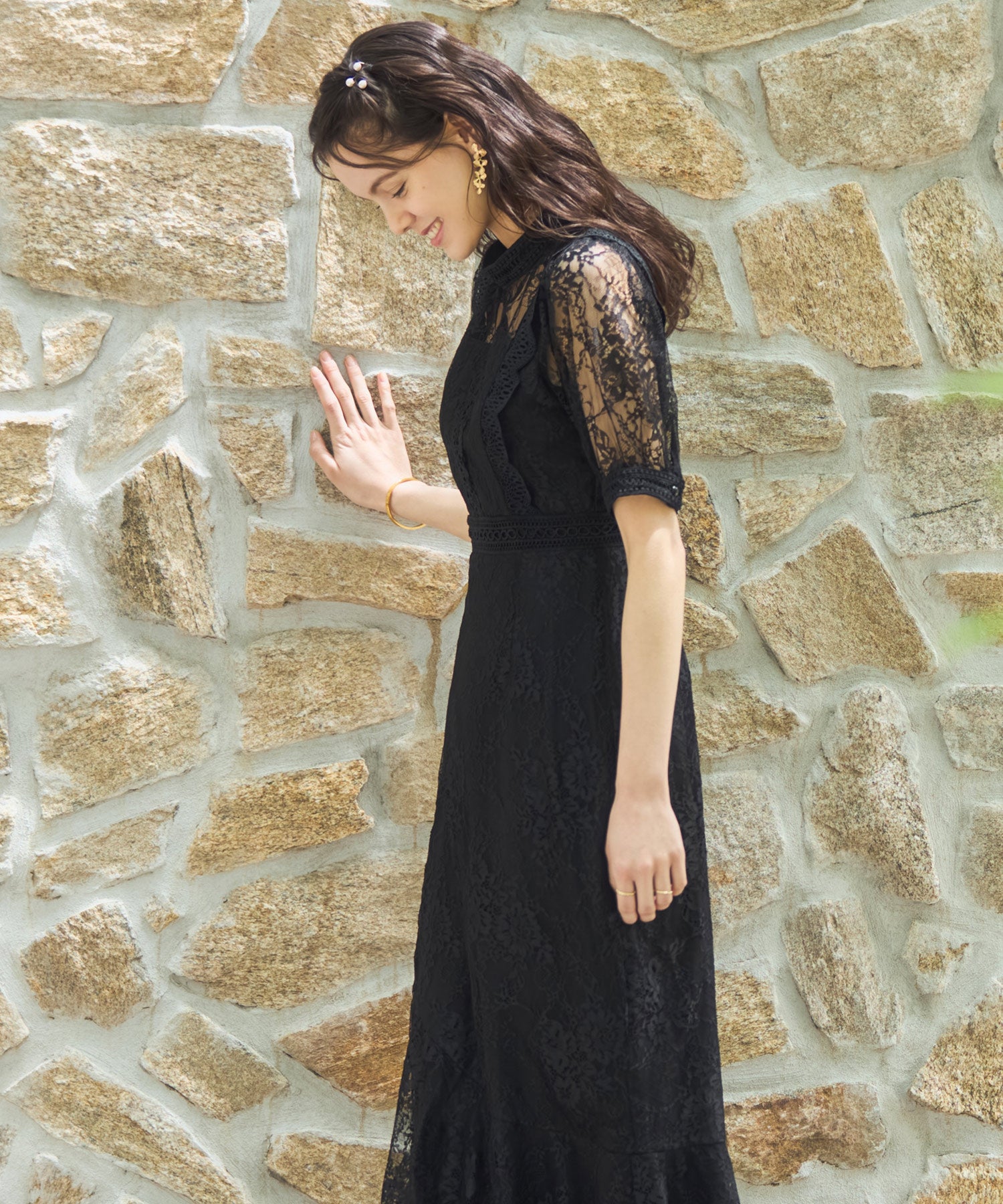 ワンピース ドレス レース タイト 結婚式 5分袖dsh0095