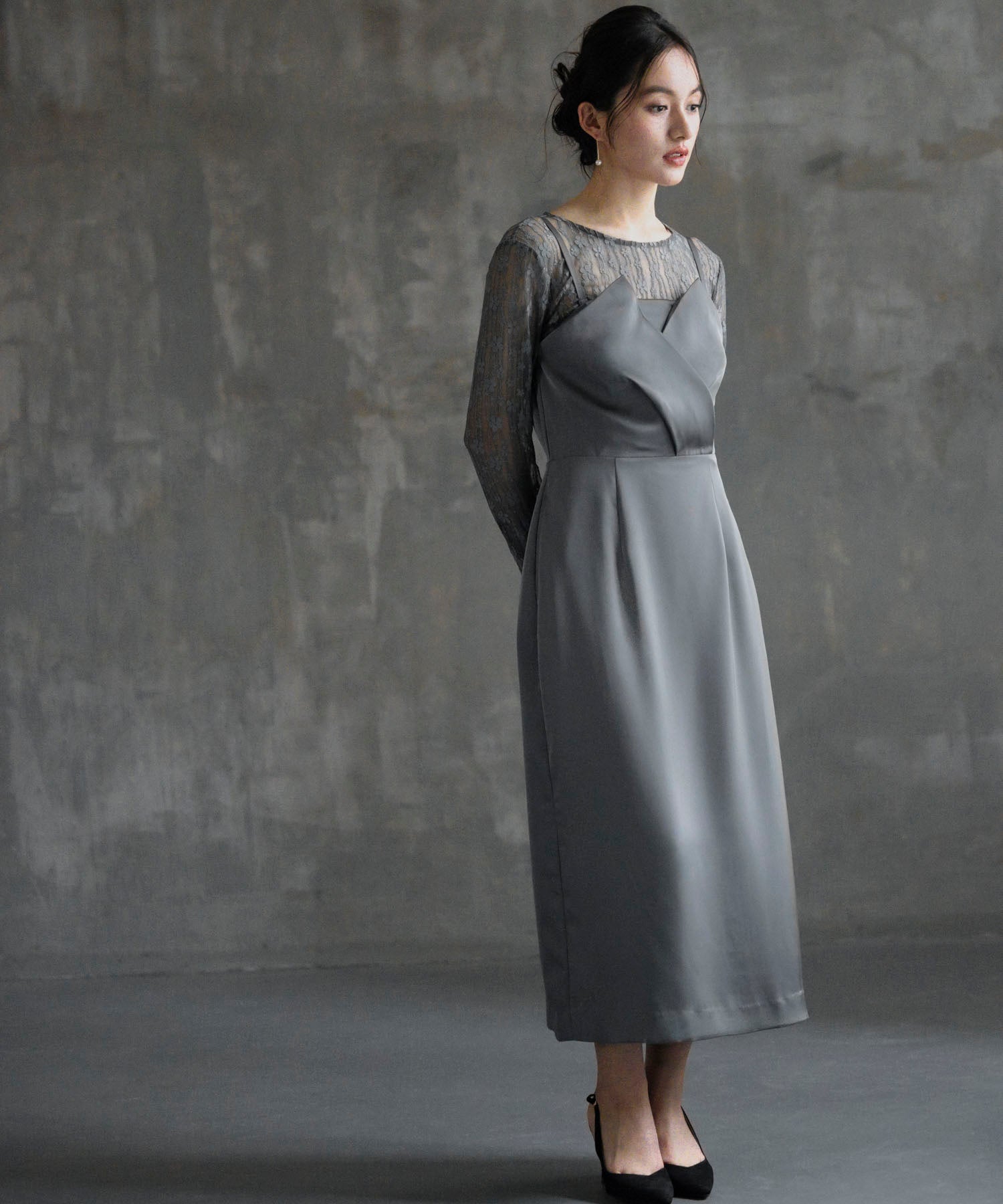 ドレス ワンピース トップス セット 結婚式dsh0129 チャコールグレー