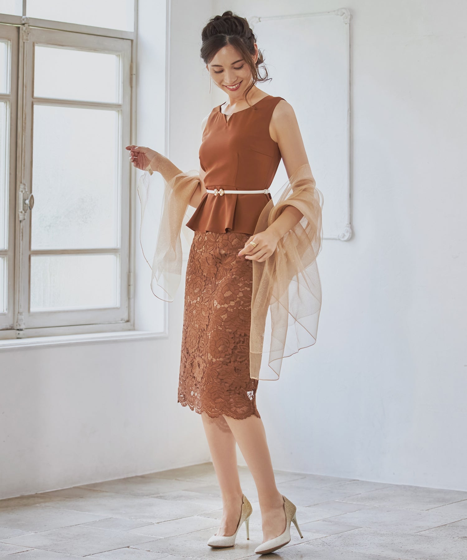 パーティードレス 結婚式 披露宴 二次会 ワンピース ノースリーブ 膝丈dsj0009