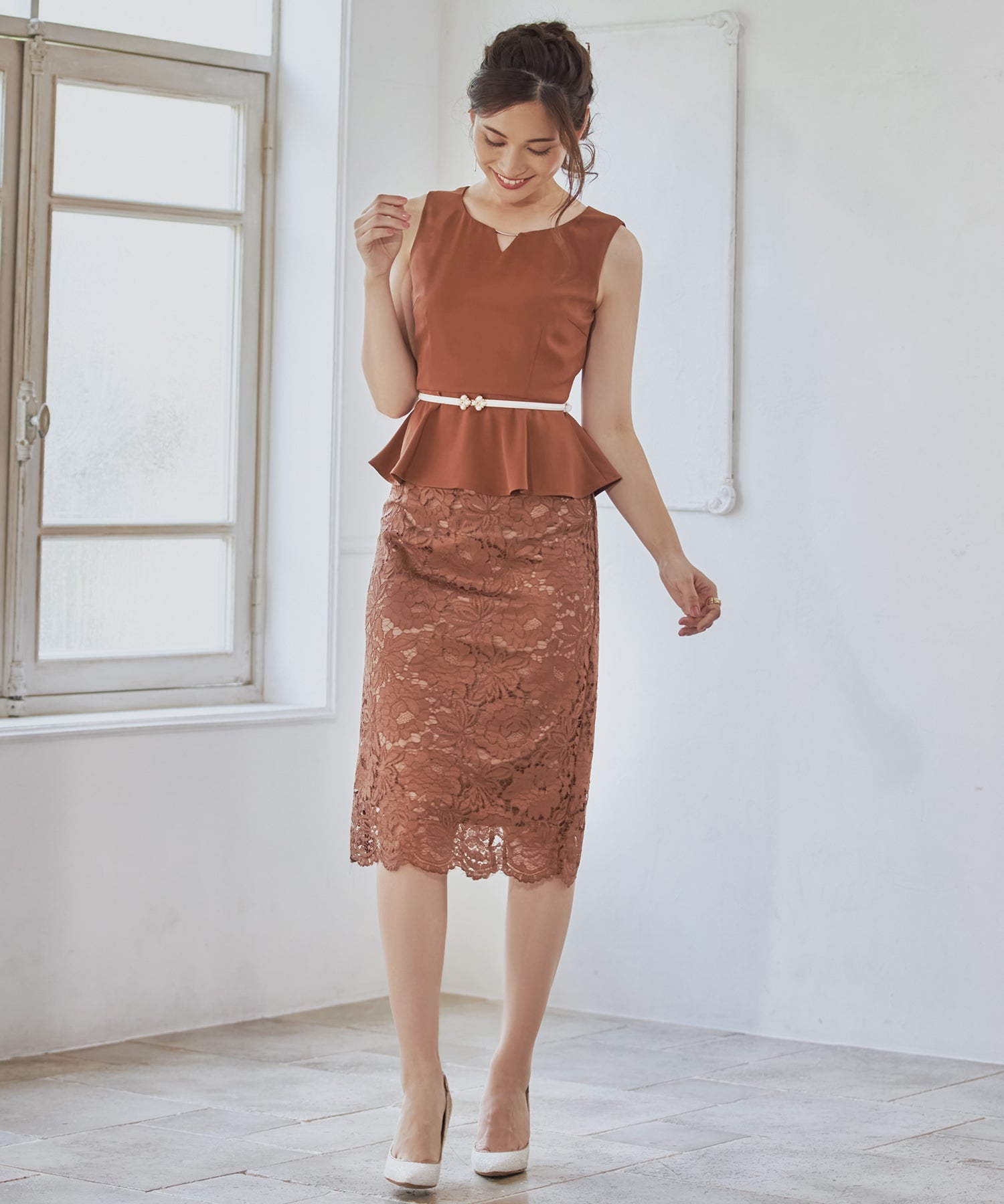 パーティードレス 結婚式 披露宴 二次会 ワンピース ノースリーブ 膝丈dsj0009