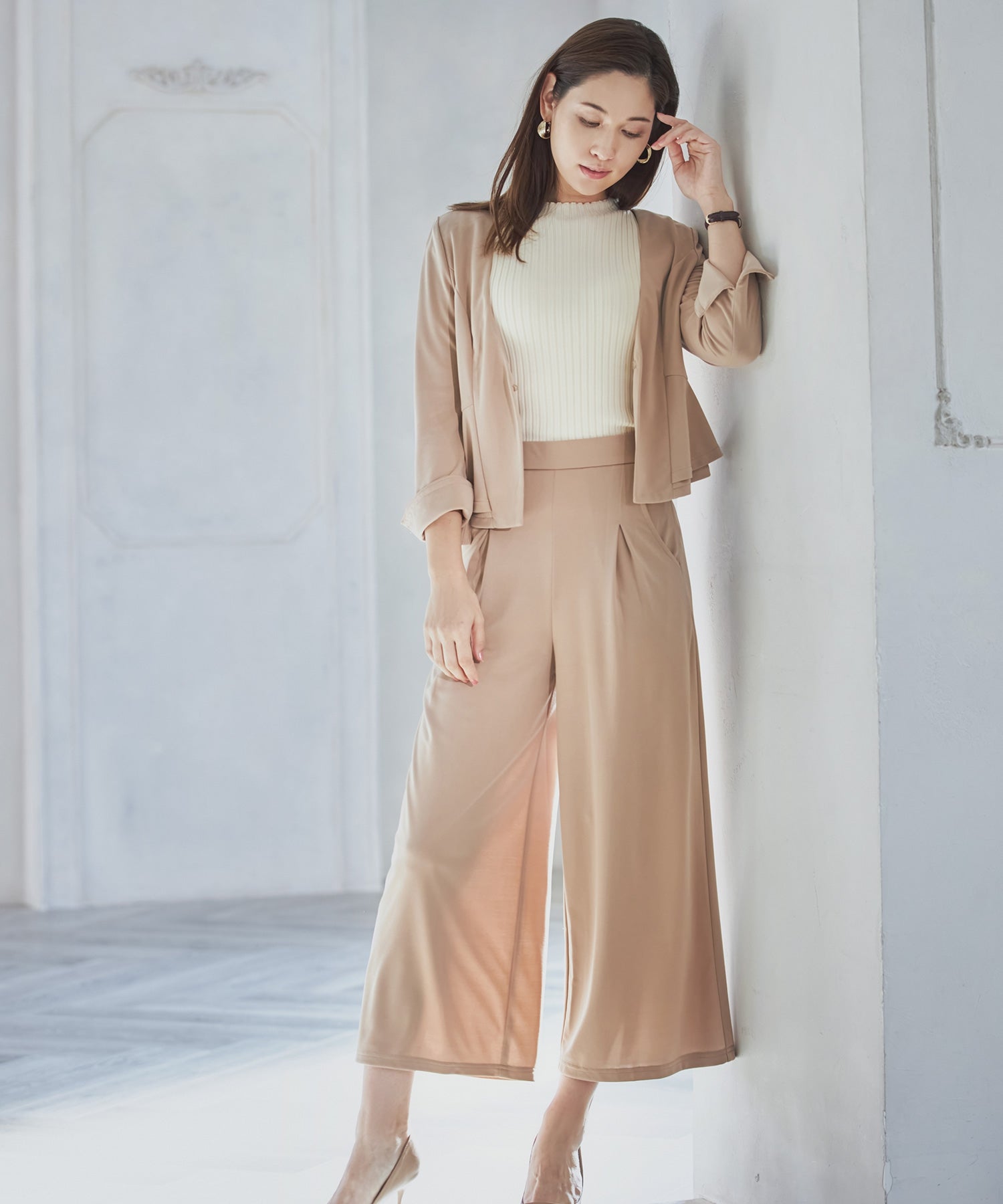 セットアップ スーツ ウォッシャブル ジャケット ワイドパンツ OL 通勤服 入学式 卒業式dsj0013