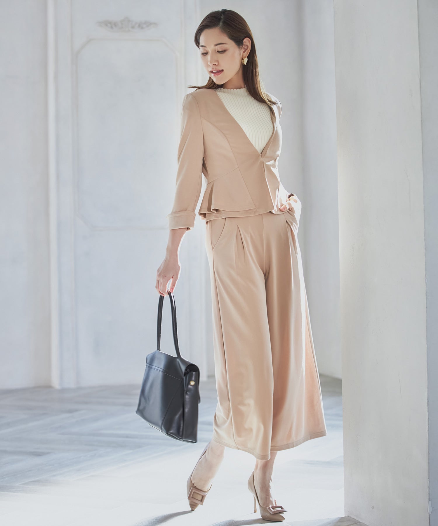 セットアップ スーツ ウォッシャブル ジャケット ワイドパンツ OL 通勤服 入学式 卒業式dsj0013