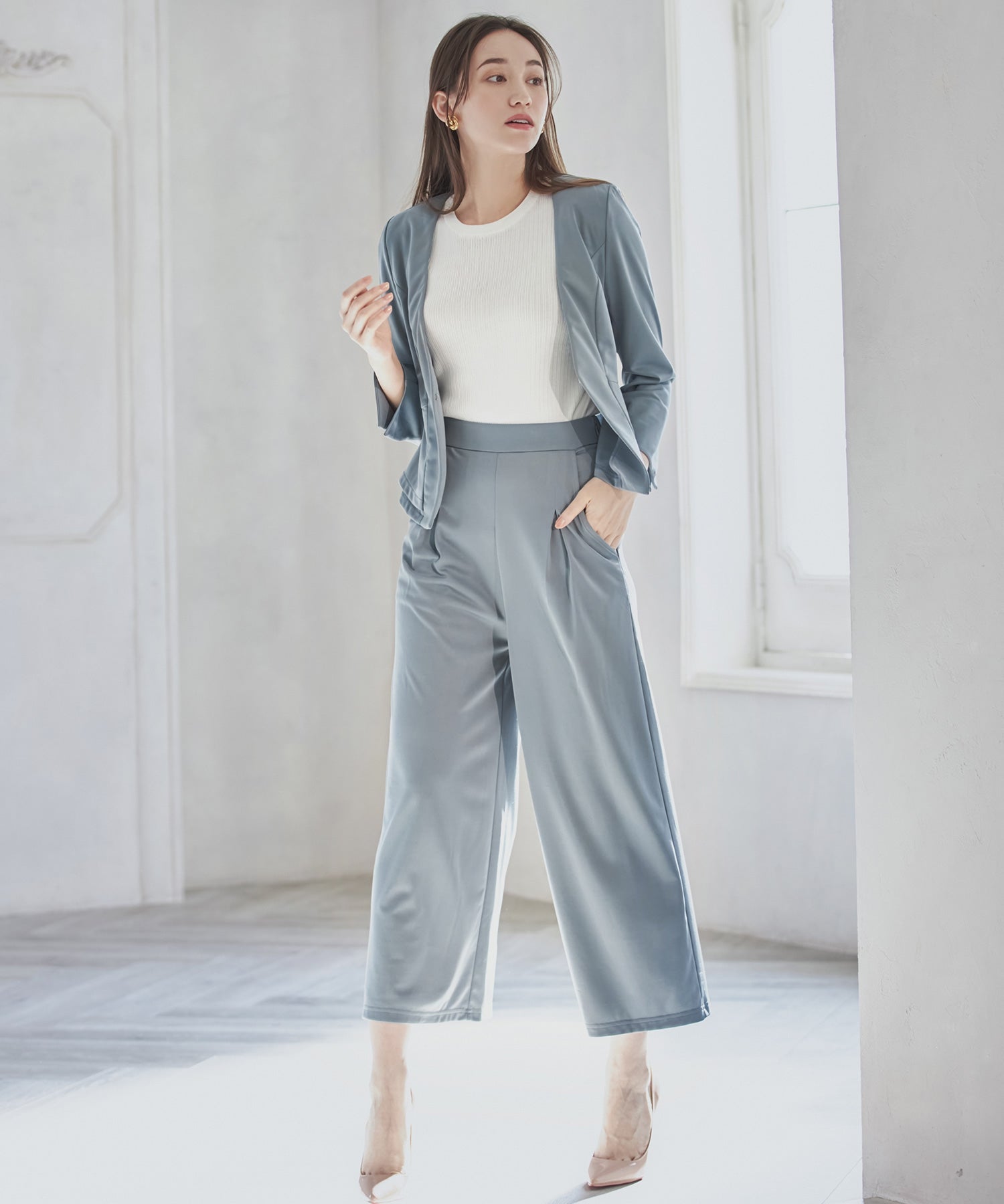 セットアップ スーツ ウォッシャブル ジャケット ワイドパンツ OL 通勤服 入学式 卒業式dsj0013