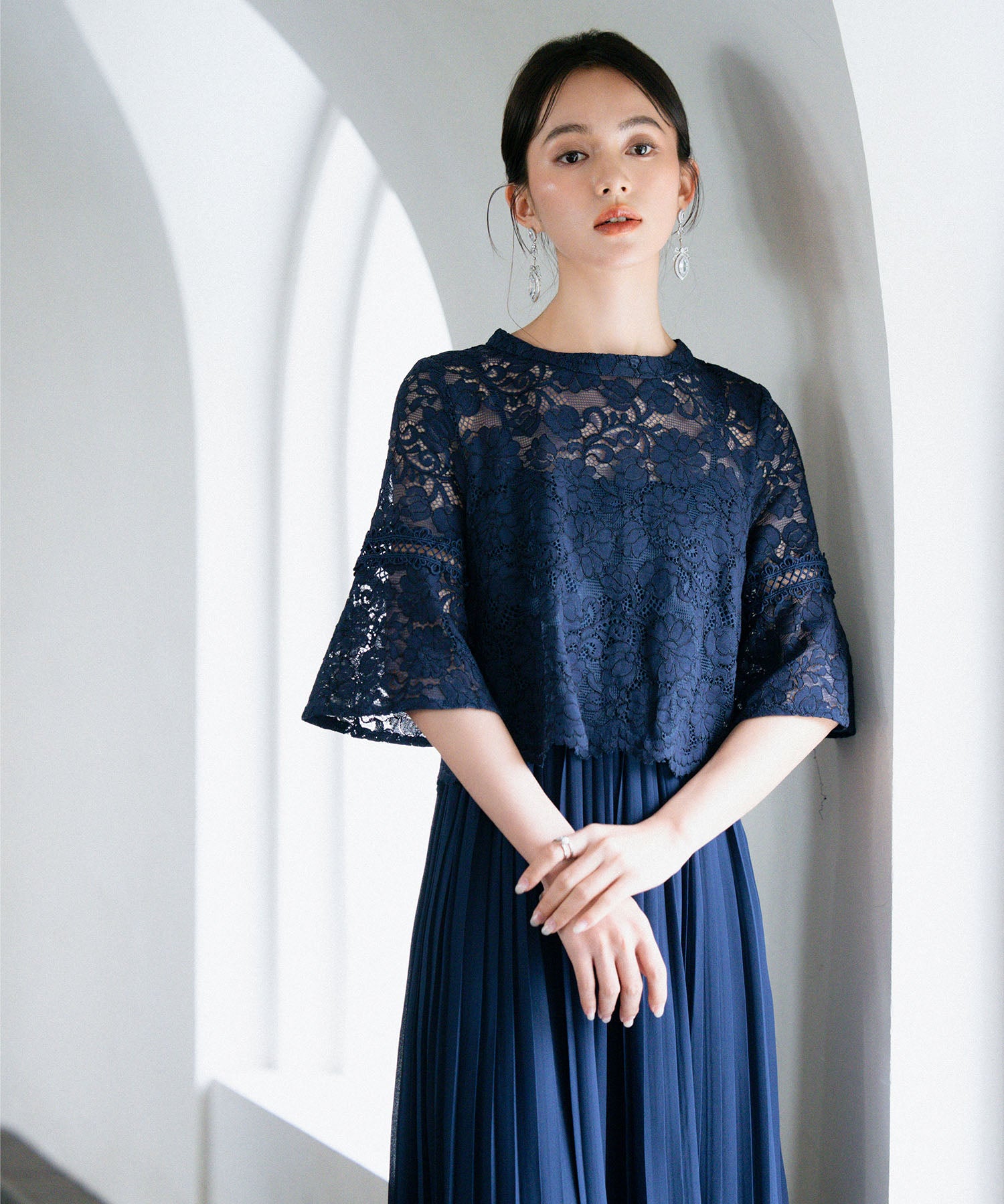 ワンピース ドレス レース プリーツ パーティードレス 結婚式dsj0017