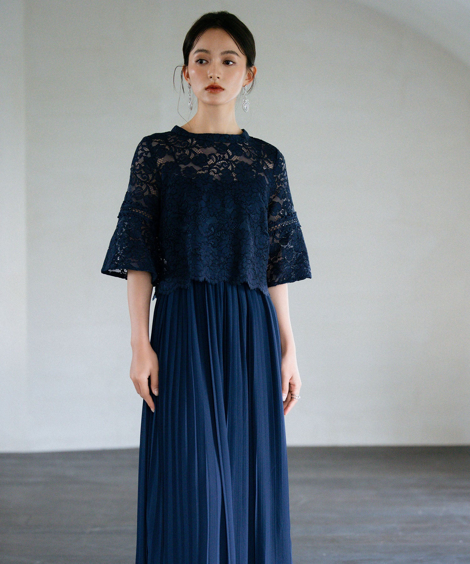 ワンピース ドレス レース プリーツ パーティードレス 結婚式dsj0017