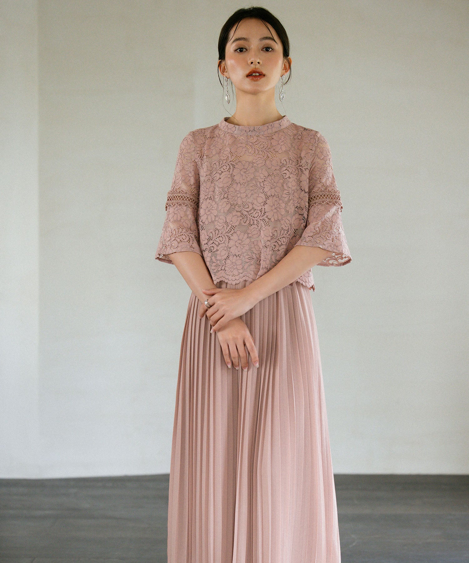 ワンピース ドレス レース プリーツ パーティードレス 結婚式dsj0017