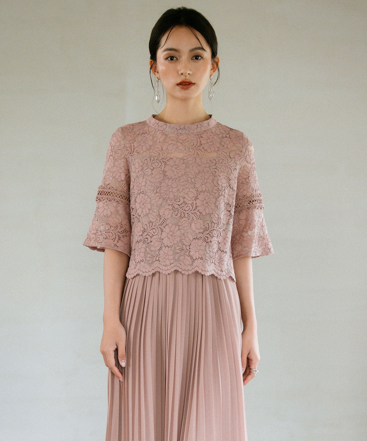 ワンピース ドレス レース プリーツ パーティードレス 結婚式dsj0017