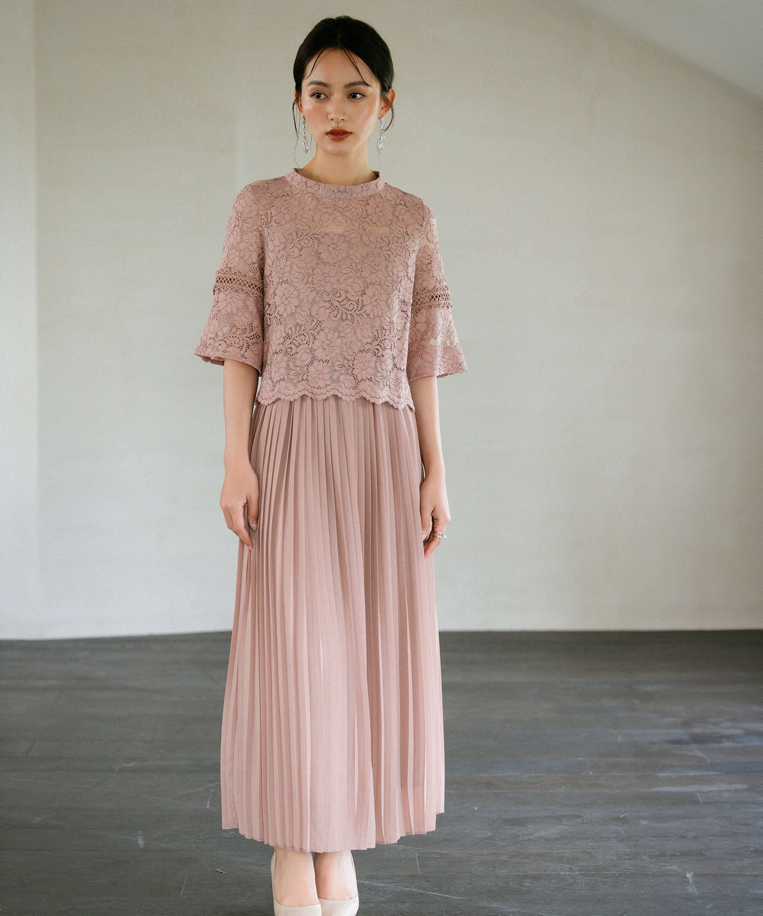 ワンピース ドレス レース プリーツ パーティードレス 結婚式dsj0017