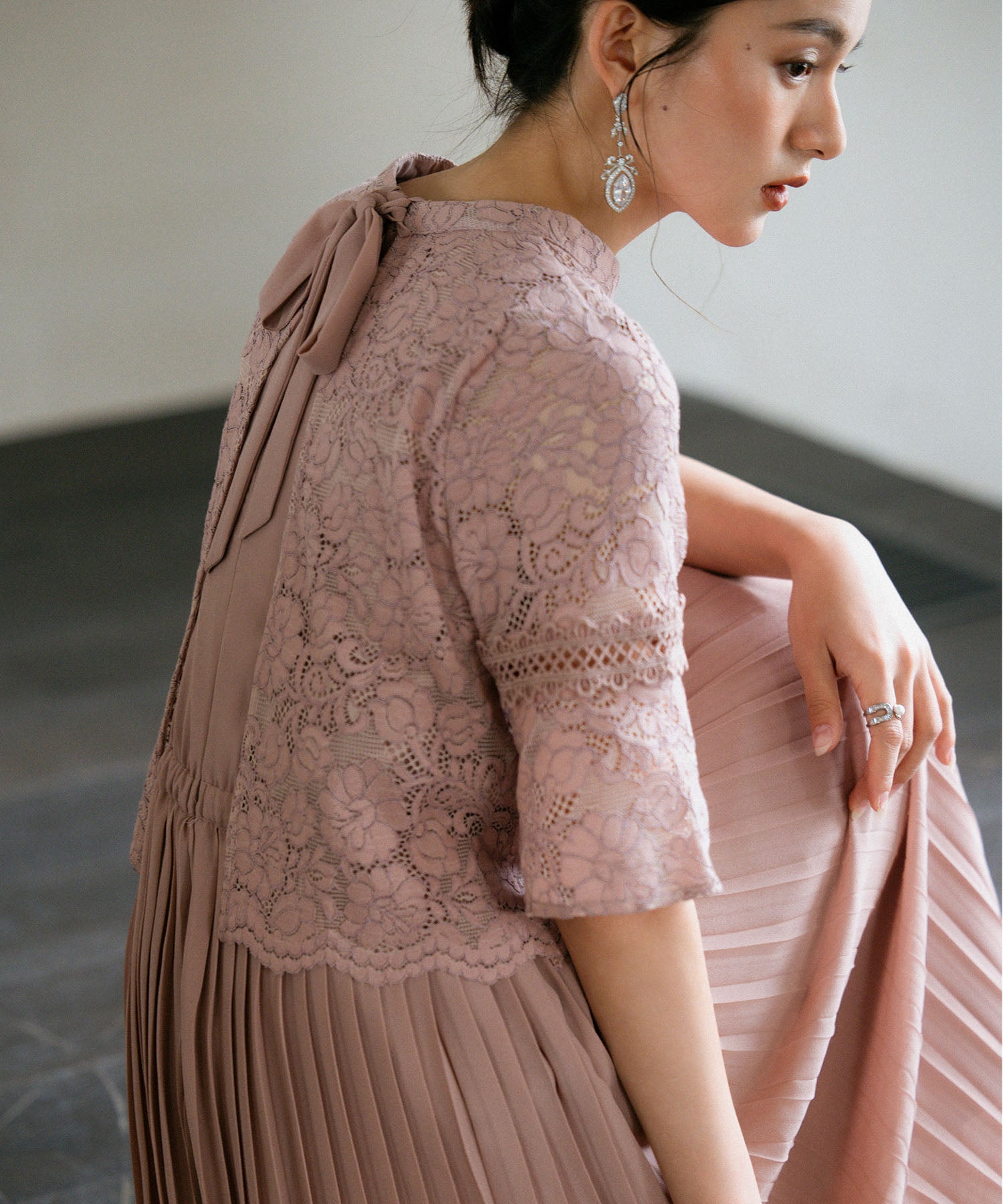 ワンピース ドレス レース プリーツ パーティードレス 結婚式dsj0017