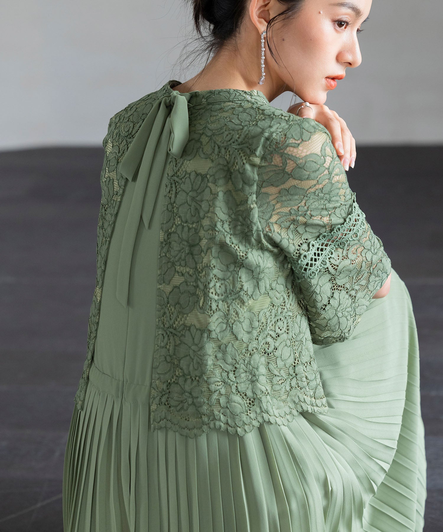 ワンピース ドレス レース プリーツ パーティードレス 結婚式dsj0017