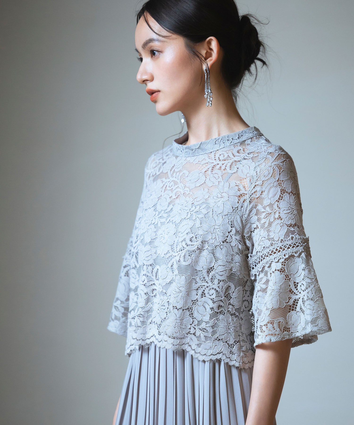 ワンピース ドレス レース プリーツ パーティードレス 結婚式dsj0017